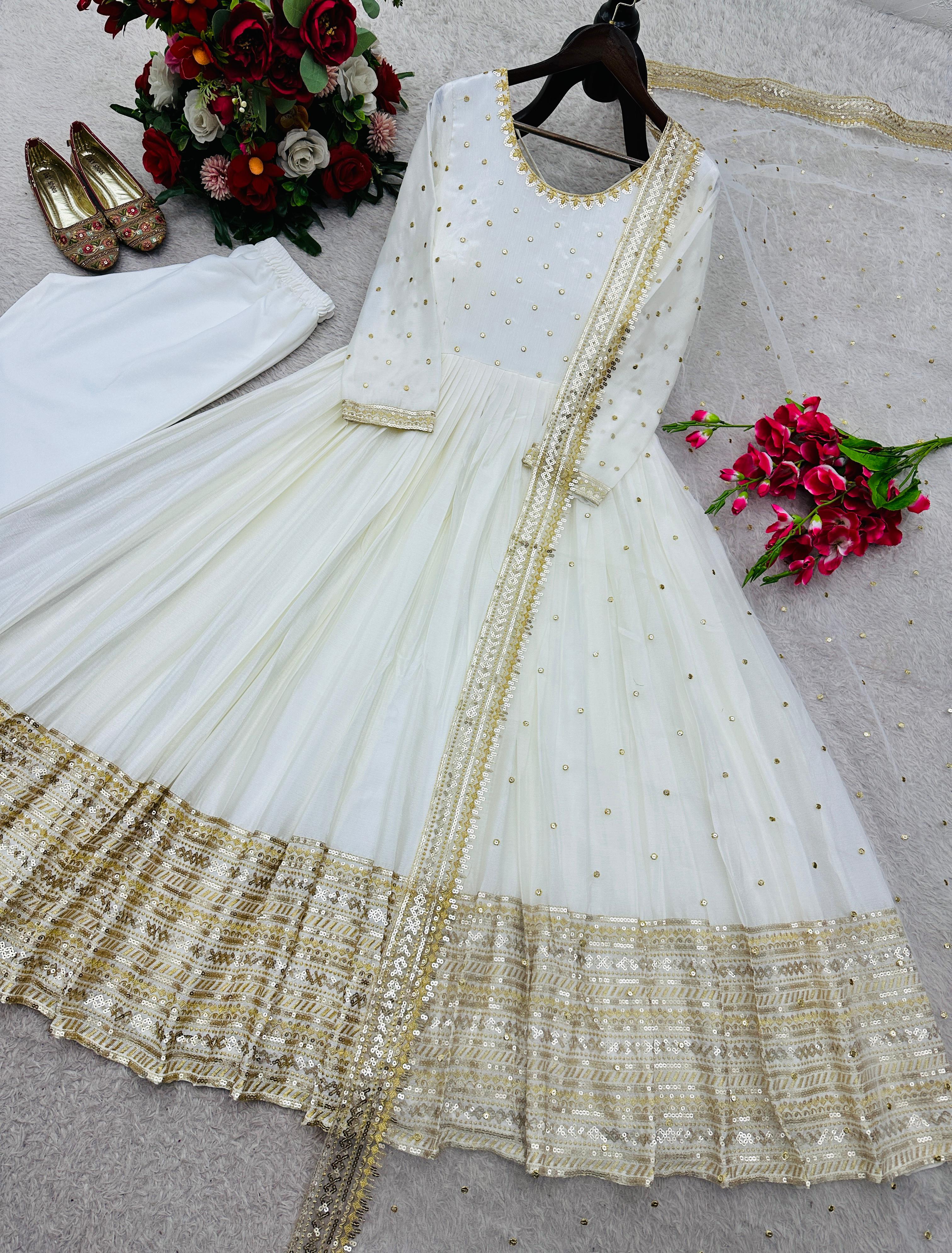 Cinon Silk Embroidered Gown Pant Dupatta Set Cinon Silk Embroidered Gown Pant Dupatta Set