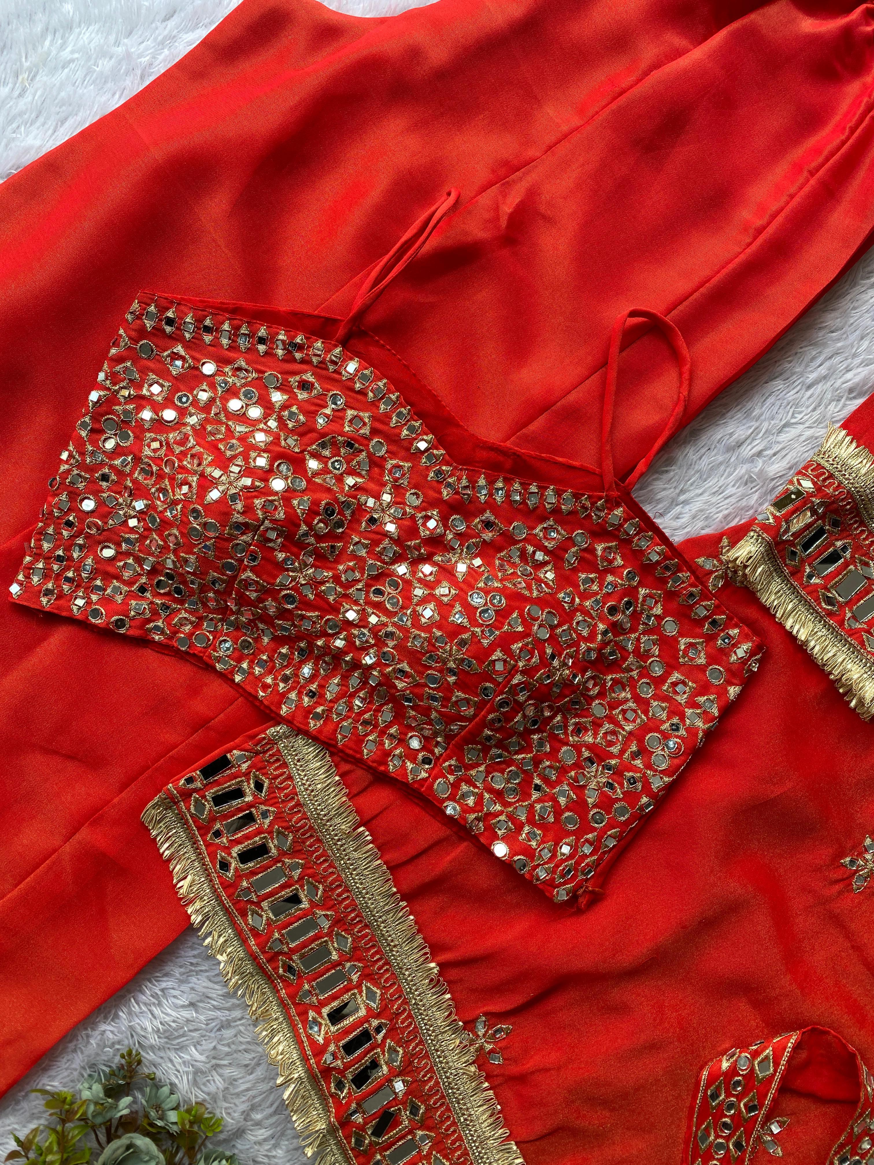 Exclusive 4-Piece Palazzo Set with Real Mirror Work Exclusive 4-Piece Palazzo Set with Real Mirror Work