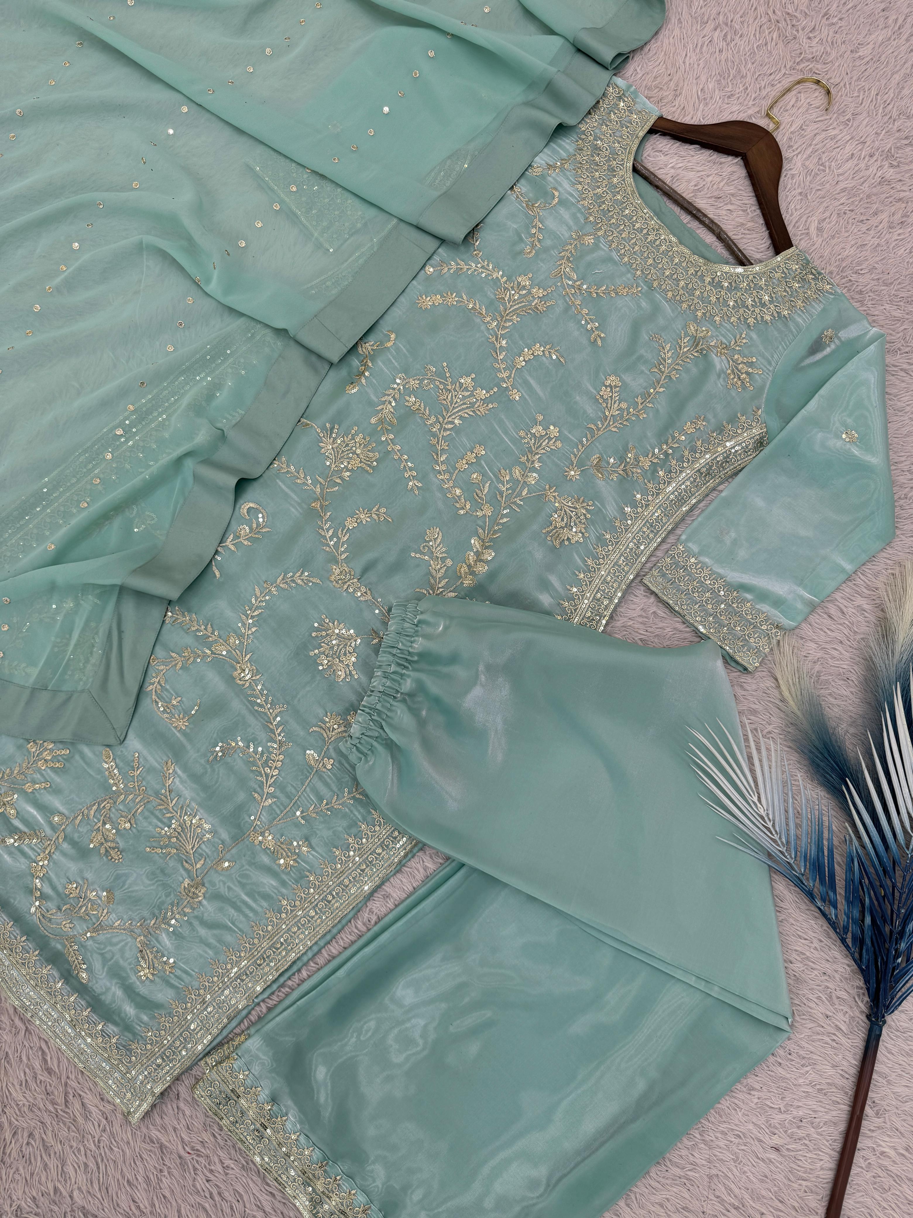 Fancy Embroidered Top-Plazzo Set with Dupatta Fancy Embroidered Top-Plazzo Set with Dupatta