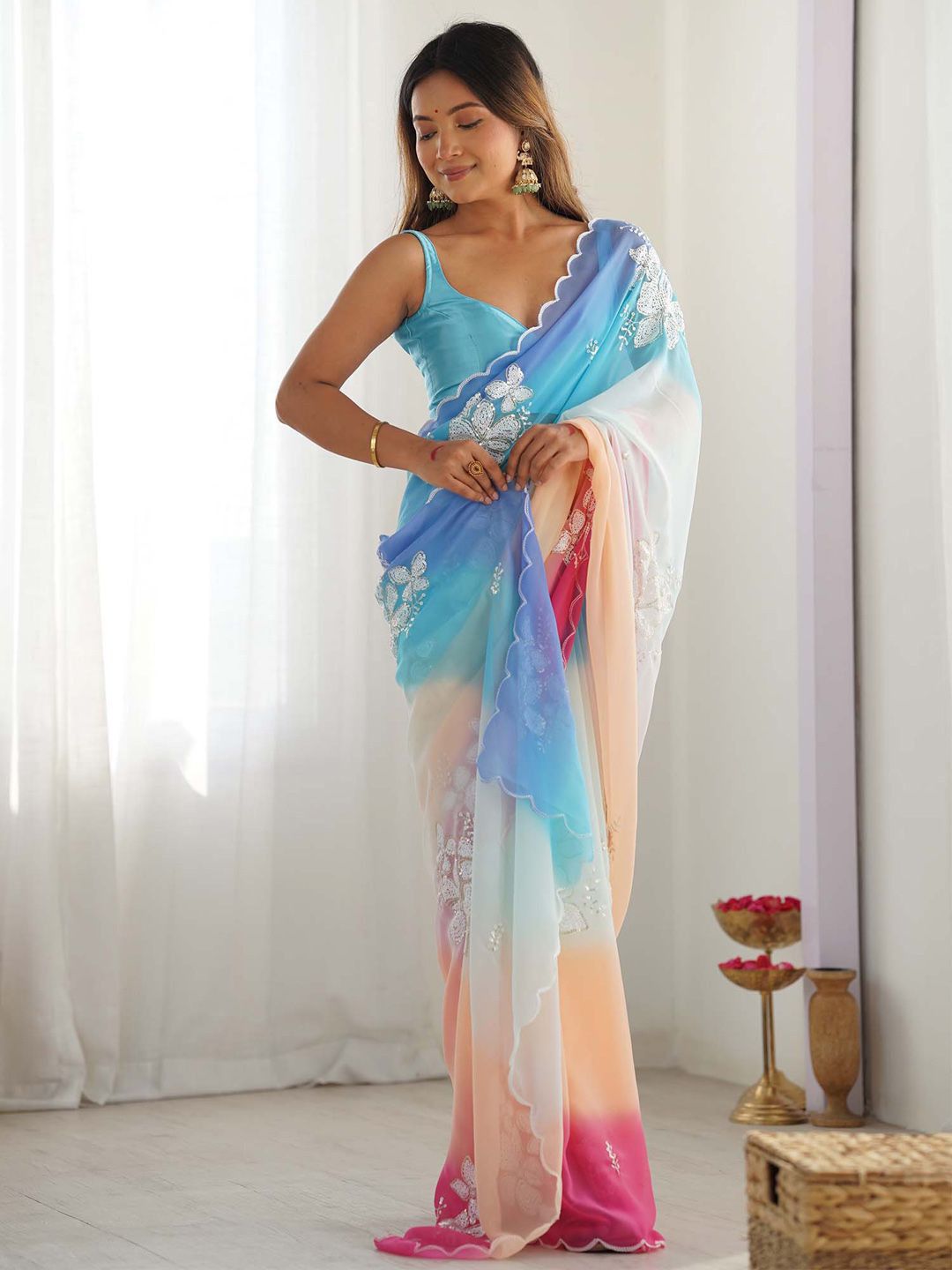 Soft Georgette Silk Padded Saree with Embroidery Soft Georgette Silk Padded Saree with Embroidery