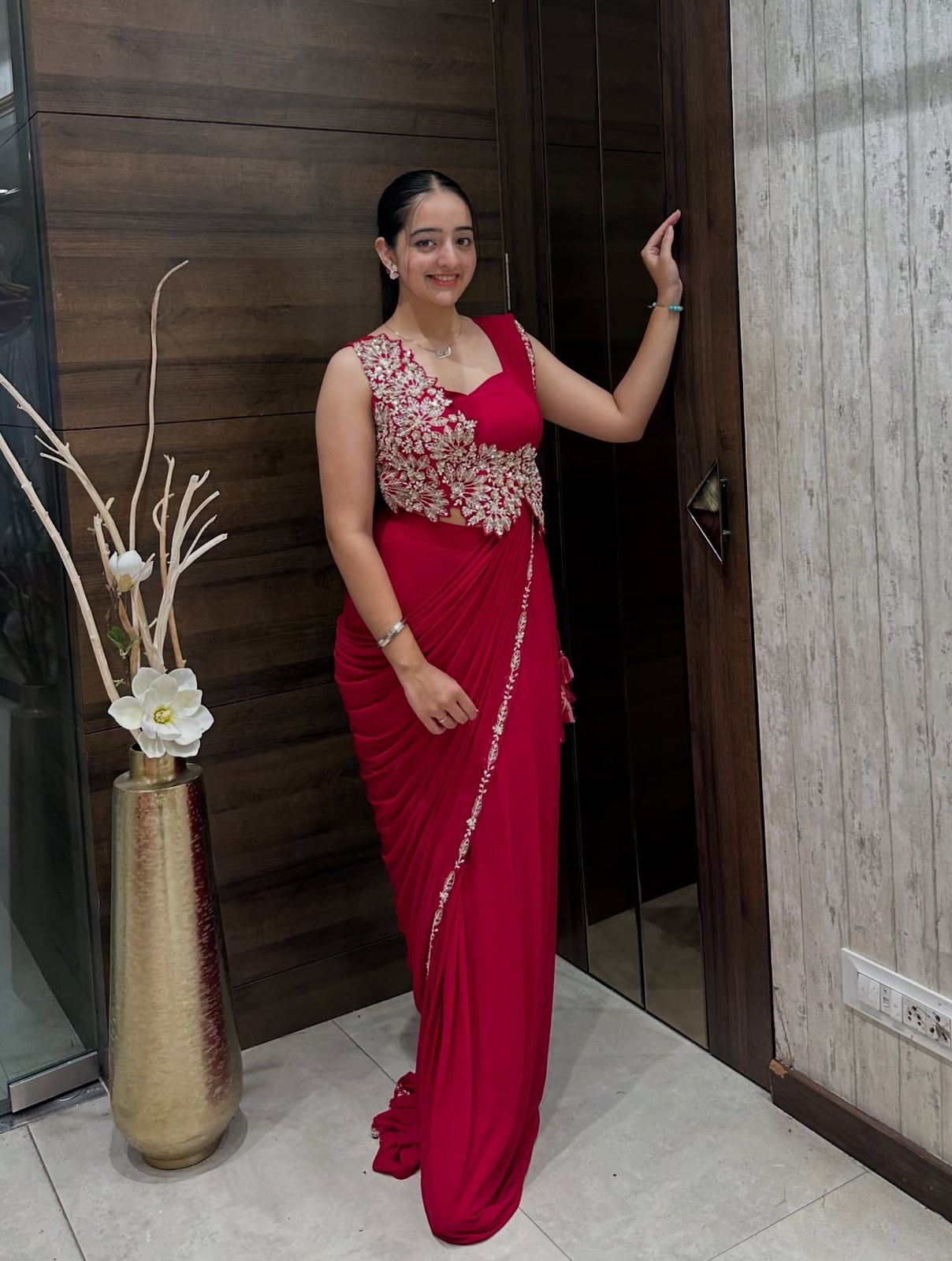 Ready to Wear Embroidered Rangoli Saree with Stitched Blouse Ready to Wear Embroidered Rangoli Saree with Stitched Blouse