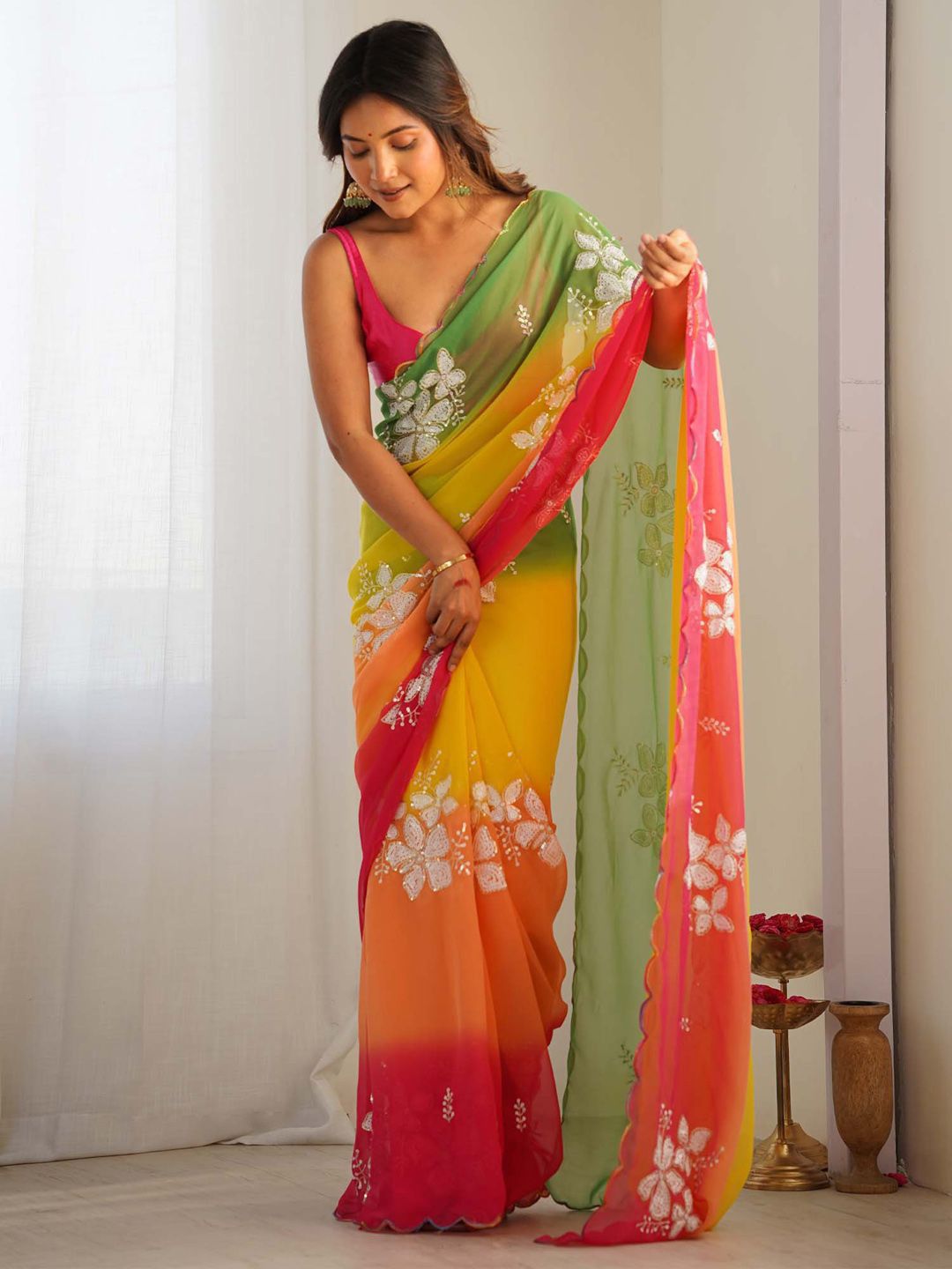 Soft Georgette Silk Padded Saree with Embroidery Soft Georgette Silk Padded Saree with Embroidery