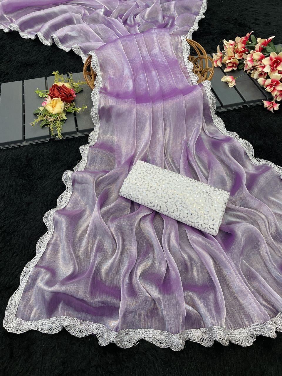 Bollywood Trending Jimmy Choo Saree with Embroidered Blouse Bollywood Trending Jimmy Choo Saree with Embroidered Blouse