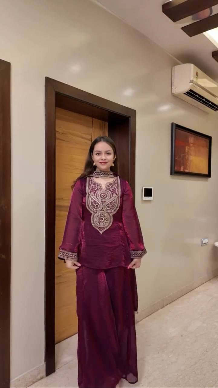 Designer Fendy Silk Embroidered Sharara Set Designer Fendy Silk Embroidered Sharara Set