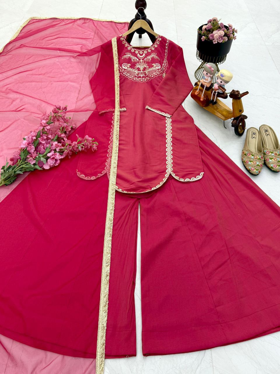 Designer Roman Silk Sharara Set with Embroidery Designer Roman Silk Sharara Set with Embroidery