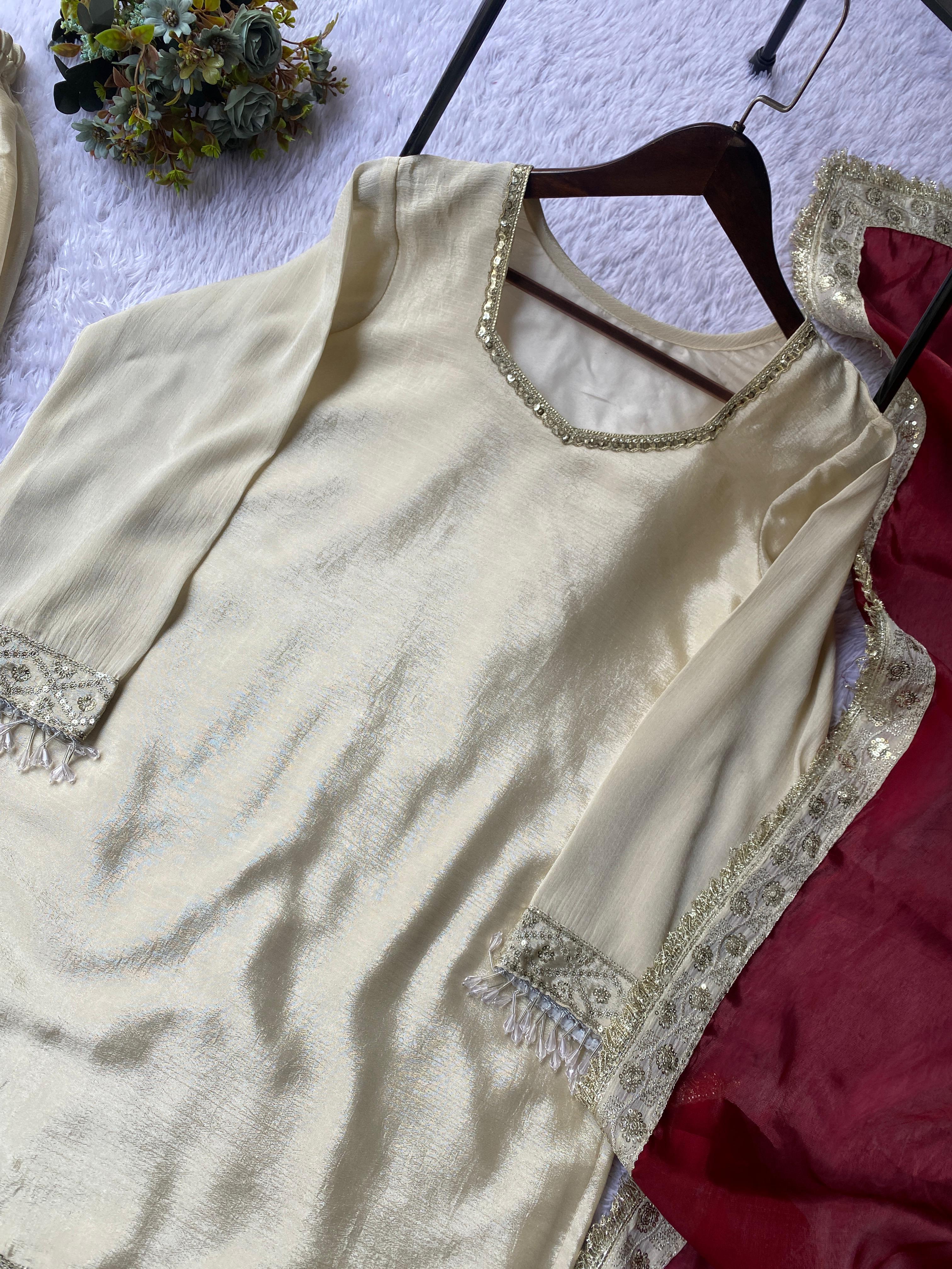 Sequence Embroidered Chinon Sharara Set with Dupatta Sequence Embroidered Chinon Sharara Set with Dupatta