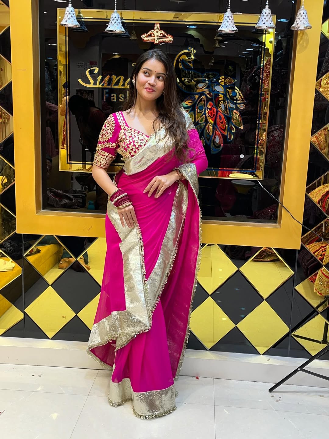 Premium Hand Charkhi Gotta Patti Saree with Stitched Blouse Premium Hand Charkhi Gotta Patti Saree with Stitched Blouse