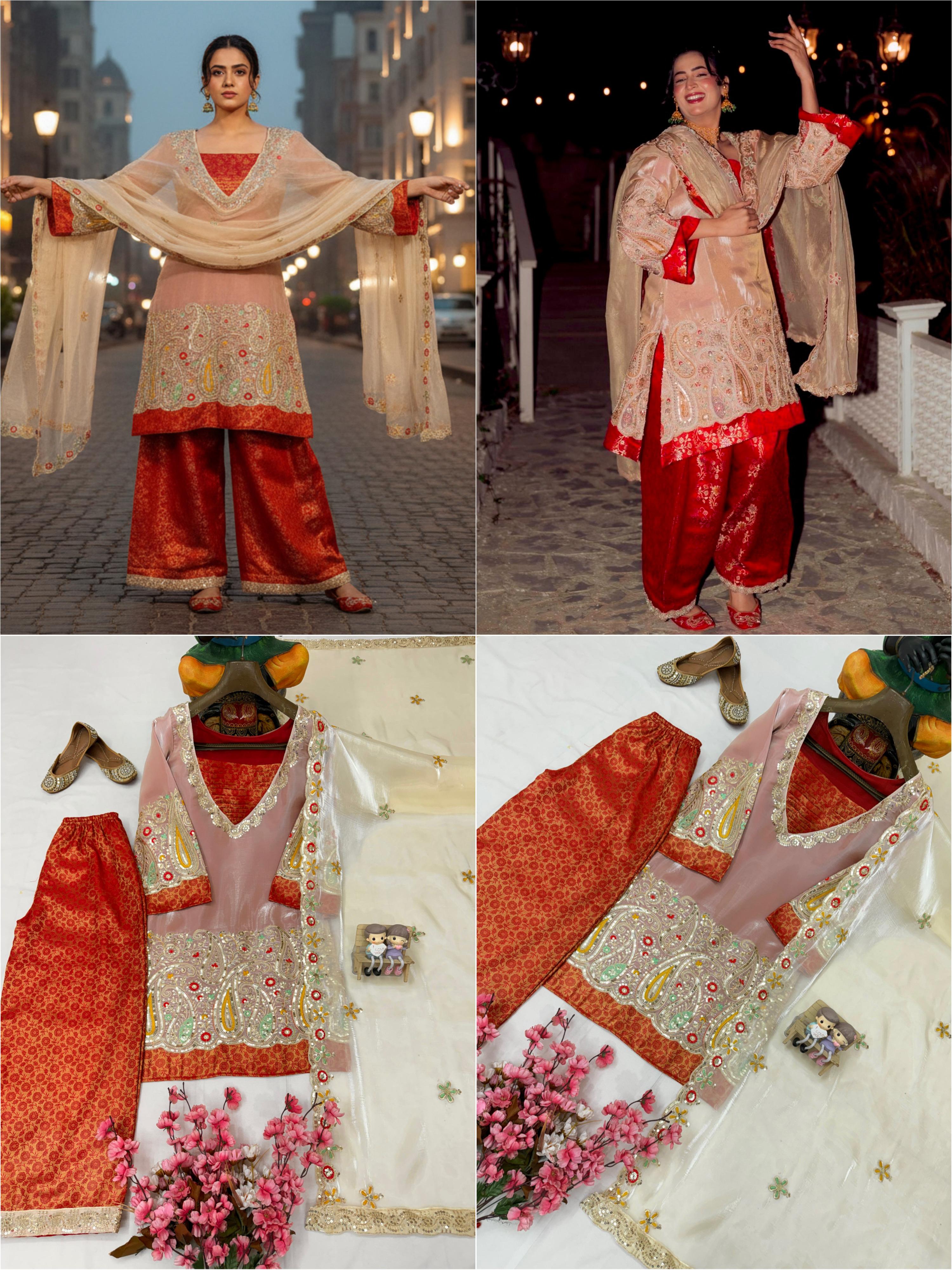 Pure Tissue Kurti Plazzo Set with Embroidered Dupatta Pure Tissue Kurti Plazzo Set with Embroidered Dupatta