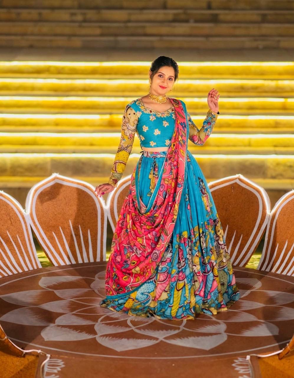 Kalamkari Print Lehenga Choli Set Kalamkari Print Lehenga Choli Set