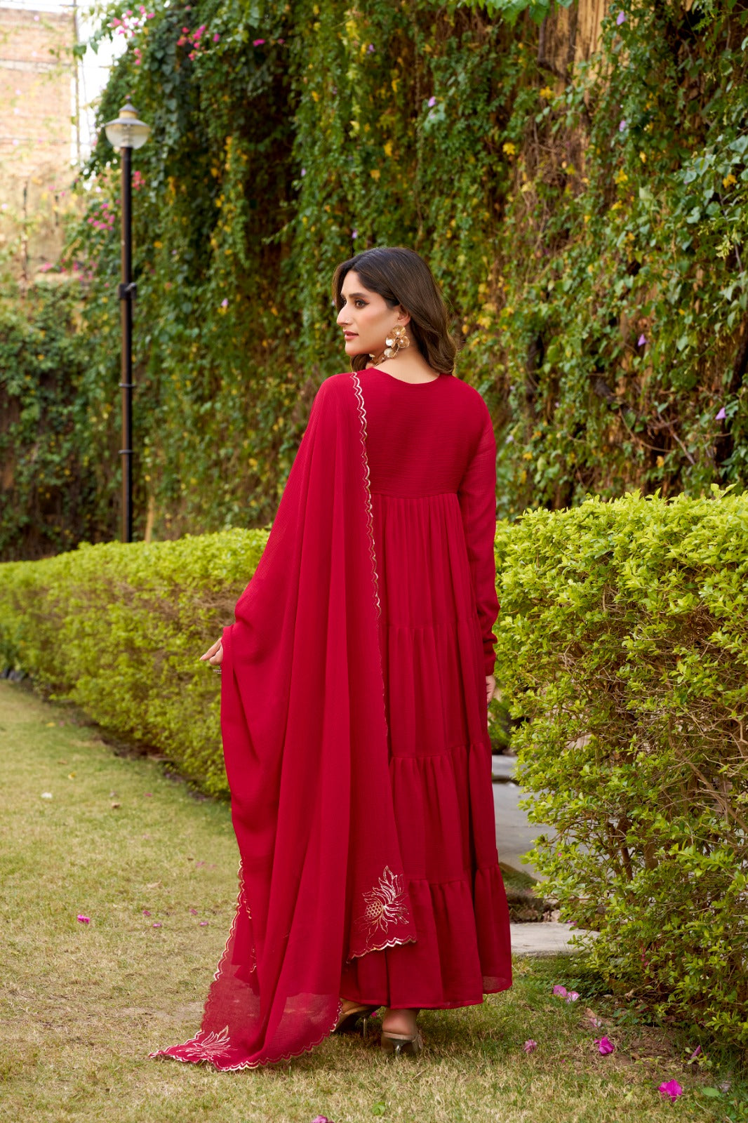 Flared Marble Fabric Anarkali Dress with Foil Work Flared Marble Fabric Anarkali Dress with Foil Work