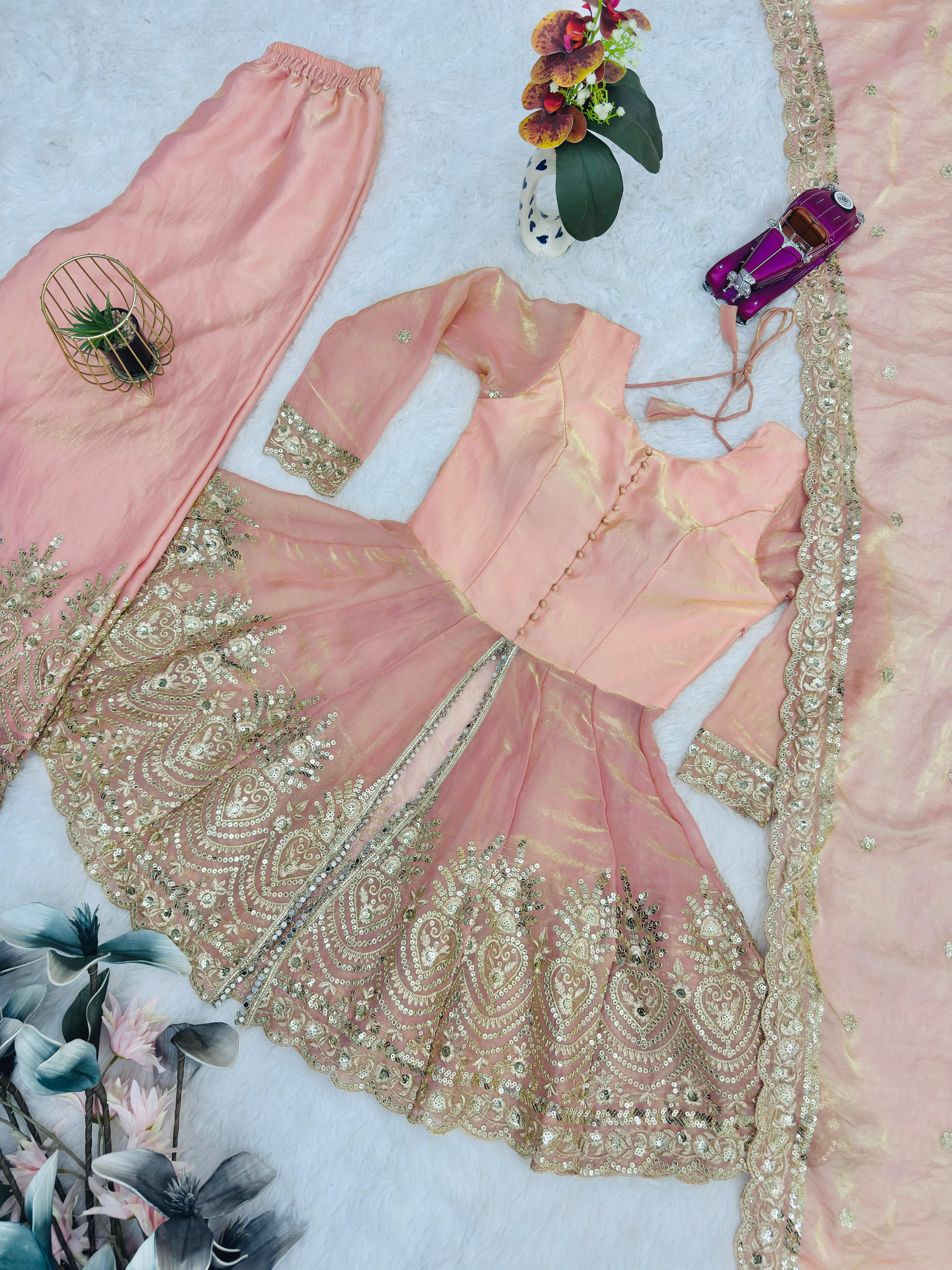 Designer Party Wear Fandy Silk Set with Mirror Work (Code: SSC-658) Designer Party Wear Fandy Silk Set with Mirror Work (Code: SSC-658)