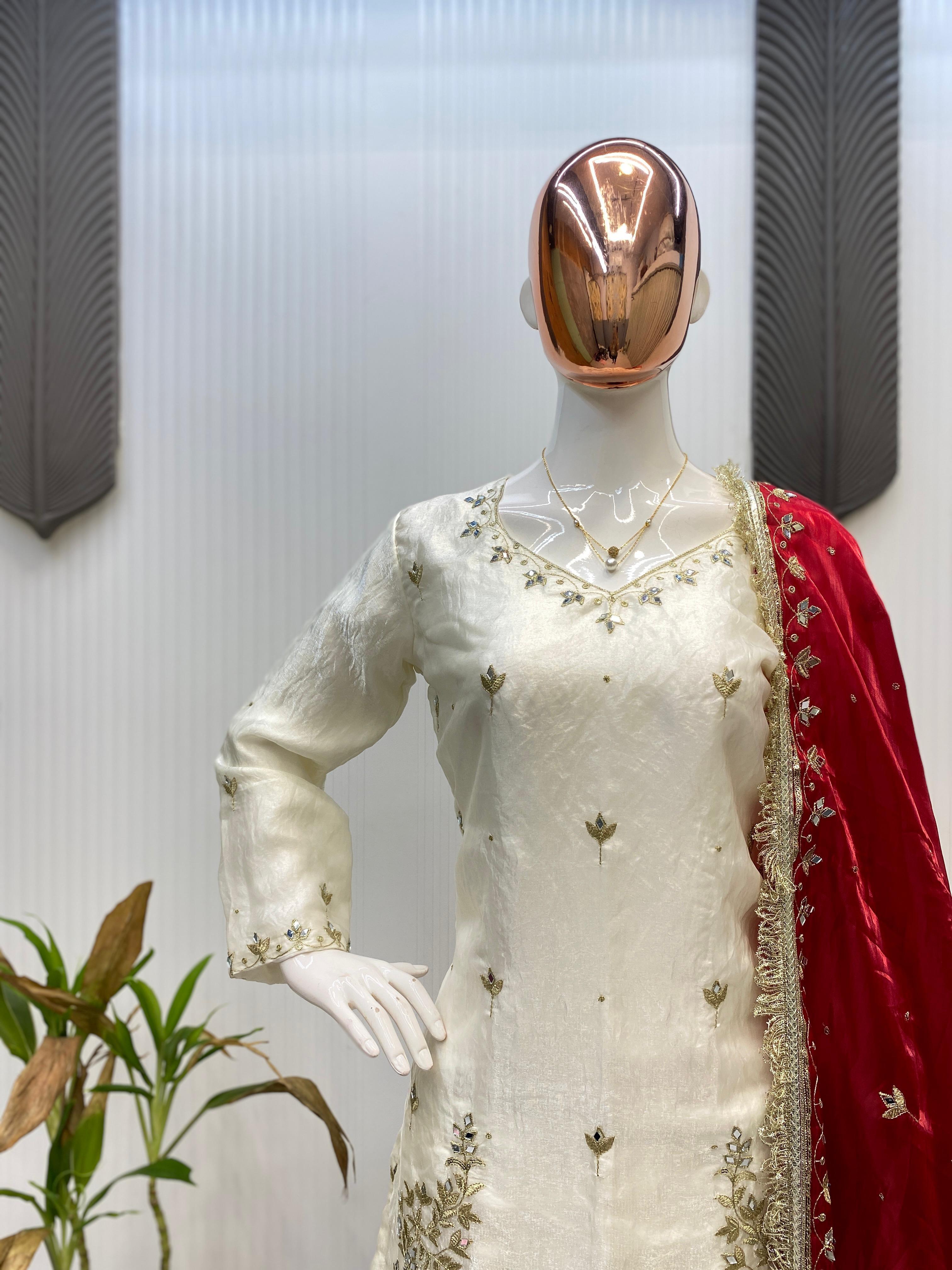 Designer Fendy Sharara Suit Set with Real Mirror Work Designer Fendy Sharara Suit Set with Real Mirror Work