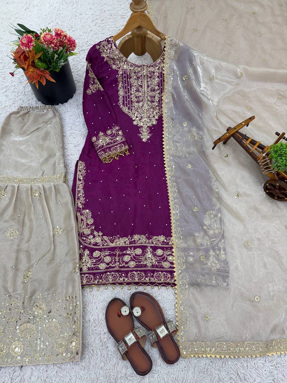 Designer GMY Silk Embroidered Top Plazzo Dupatta Set Designer GMY Silk Embroidered Top Plazzo Dupatta Set