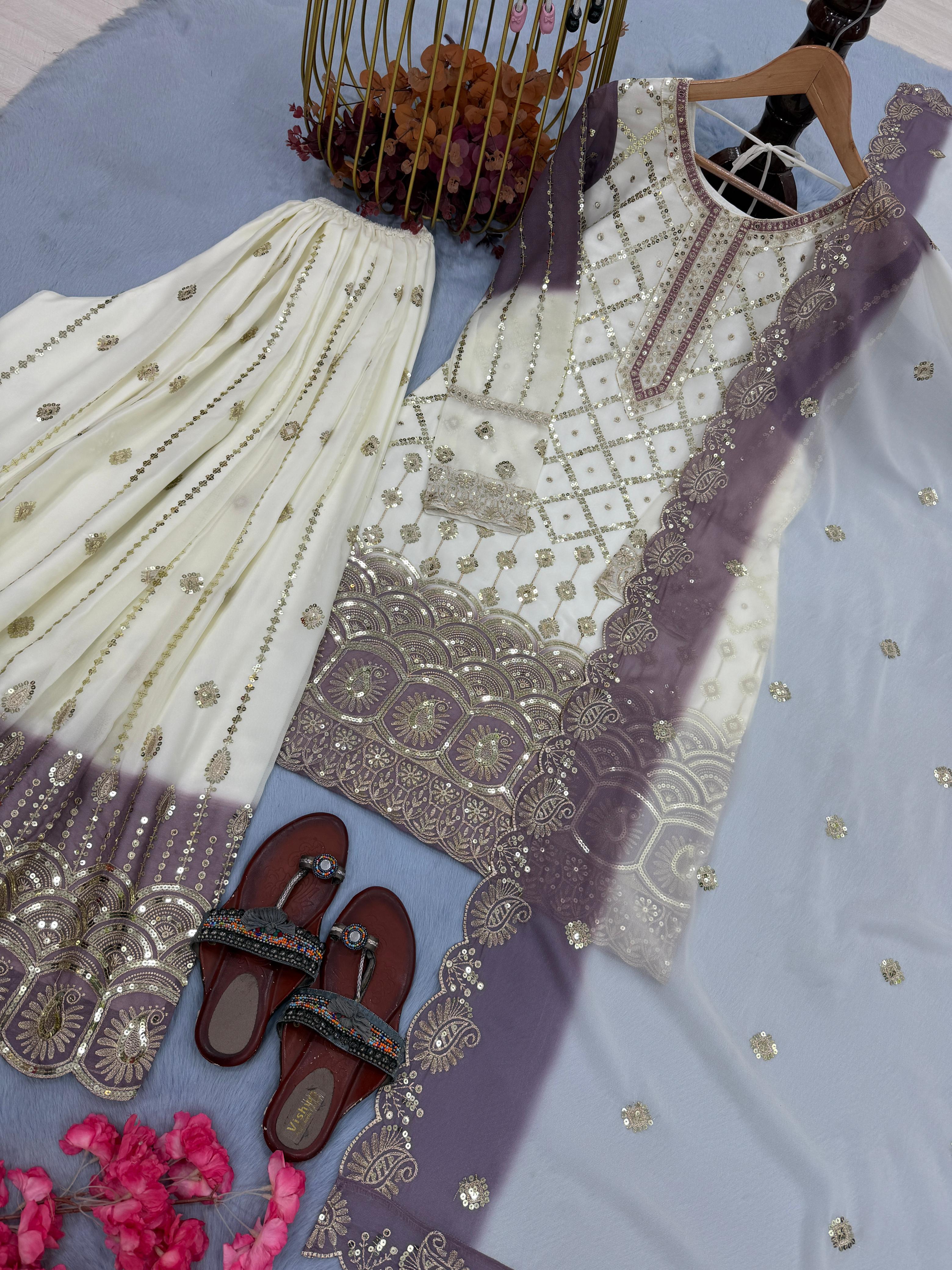 Designer Party Wear Dual Tone Georgette Top Plazzo Set Designer Party Wear Dual Tone Georgette Top Plazzo Set