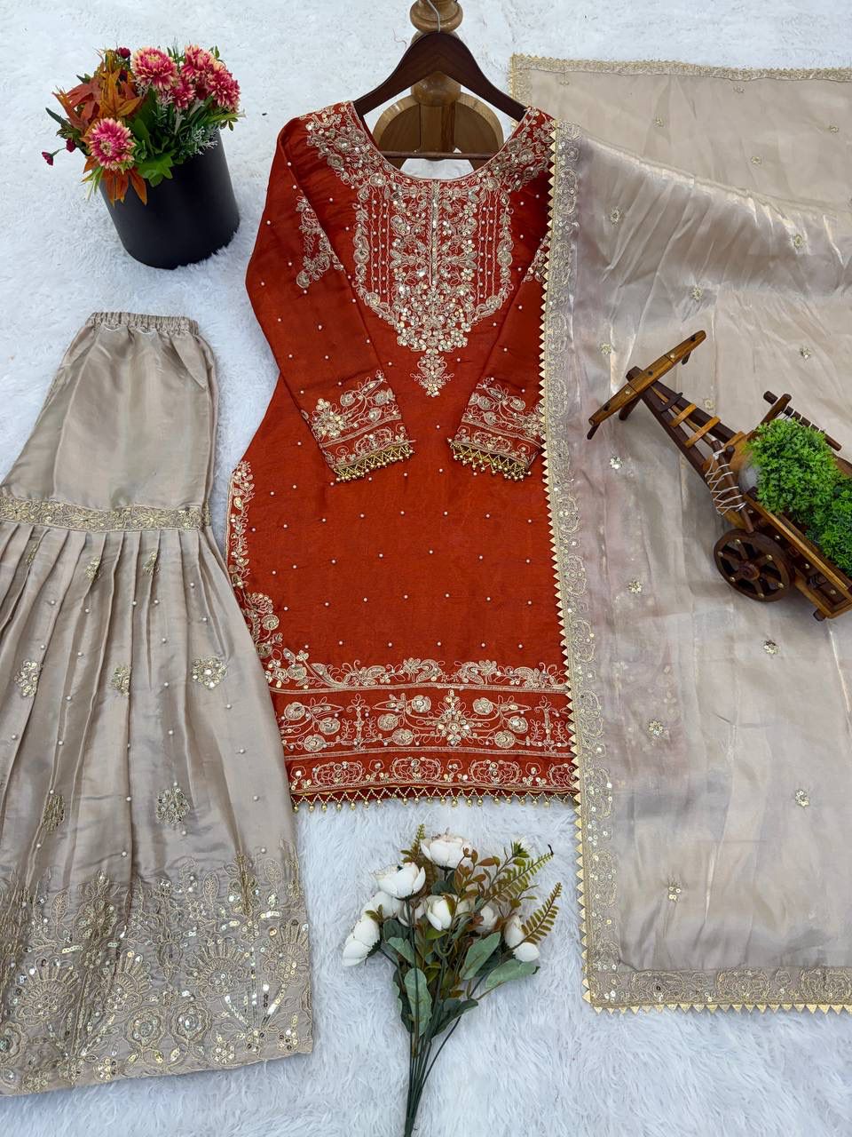 Designer GMY Silk Embroidered Top Plazzo Dupatta Set Designer GMY Silk Embroidered Top Plazzo Dupatta Set