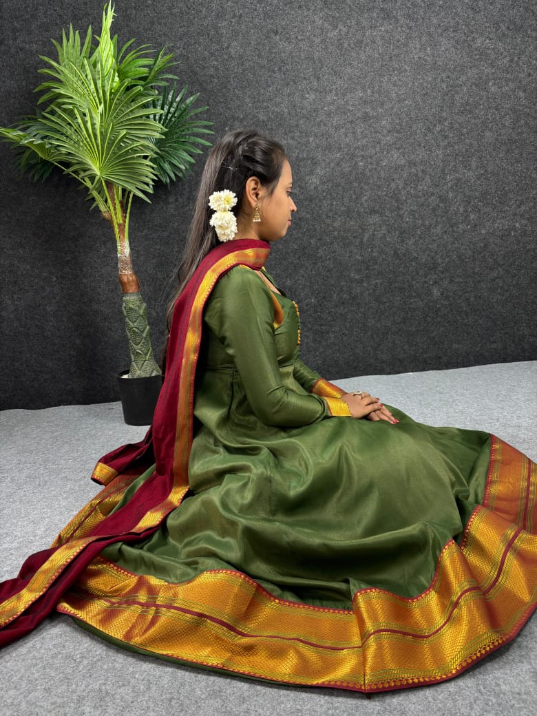 Amirtha Traditional Russian Silk Maxi Gown with Dupatta Amirtha Traditional Russian Silk Maxi Gown with Dupatta