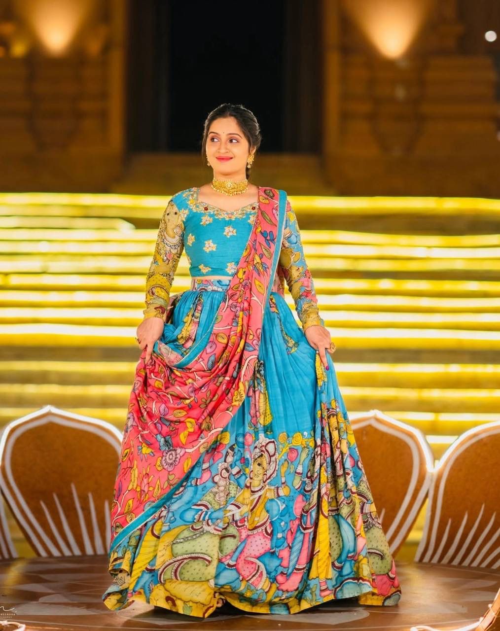 Kalamkari Print Lehenga Choli Set Kalamkari Print Lehenga Choli Set