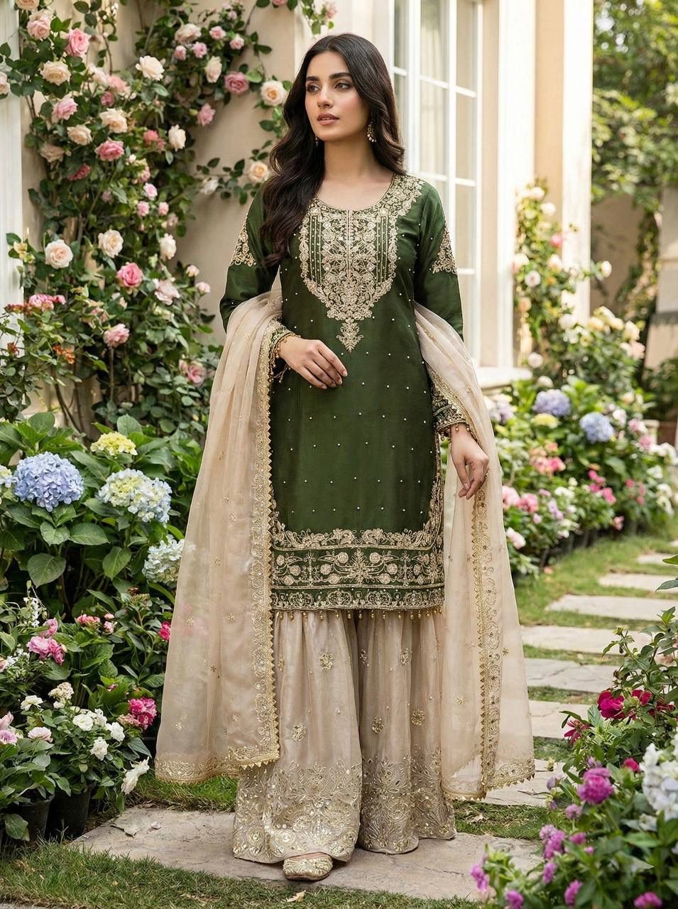 Designer GMY Silk Embroidered Top Plazzo Dupatta Set Designer GMY Silk Embroidered Top Plazzo Dupatta Set