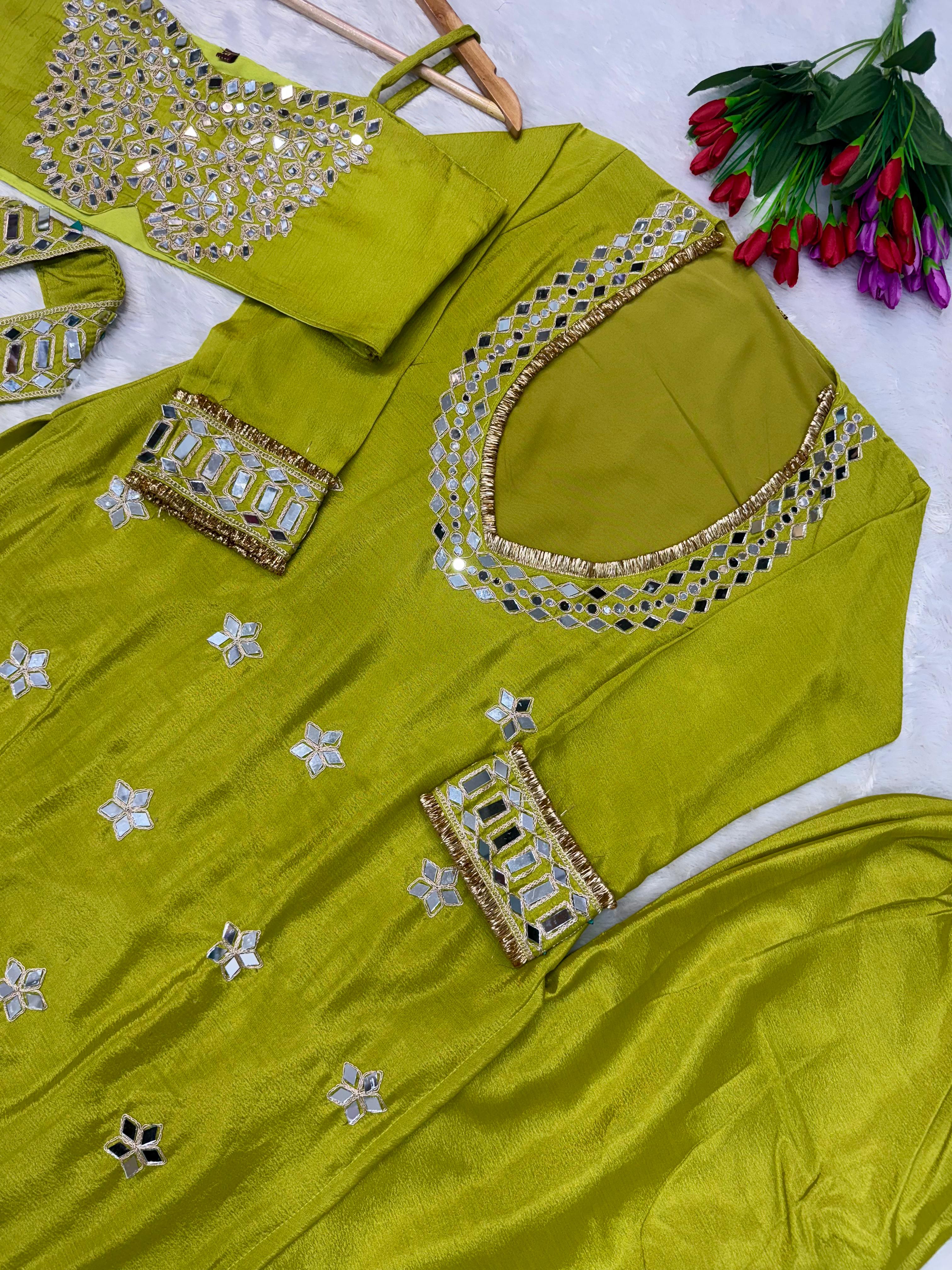 Party Wear Chinon Dress Set with Mirror Work Party Wear Chinon Dress Set with Mirror Work