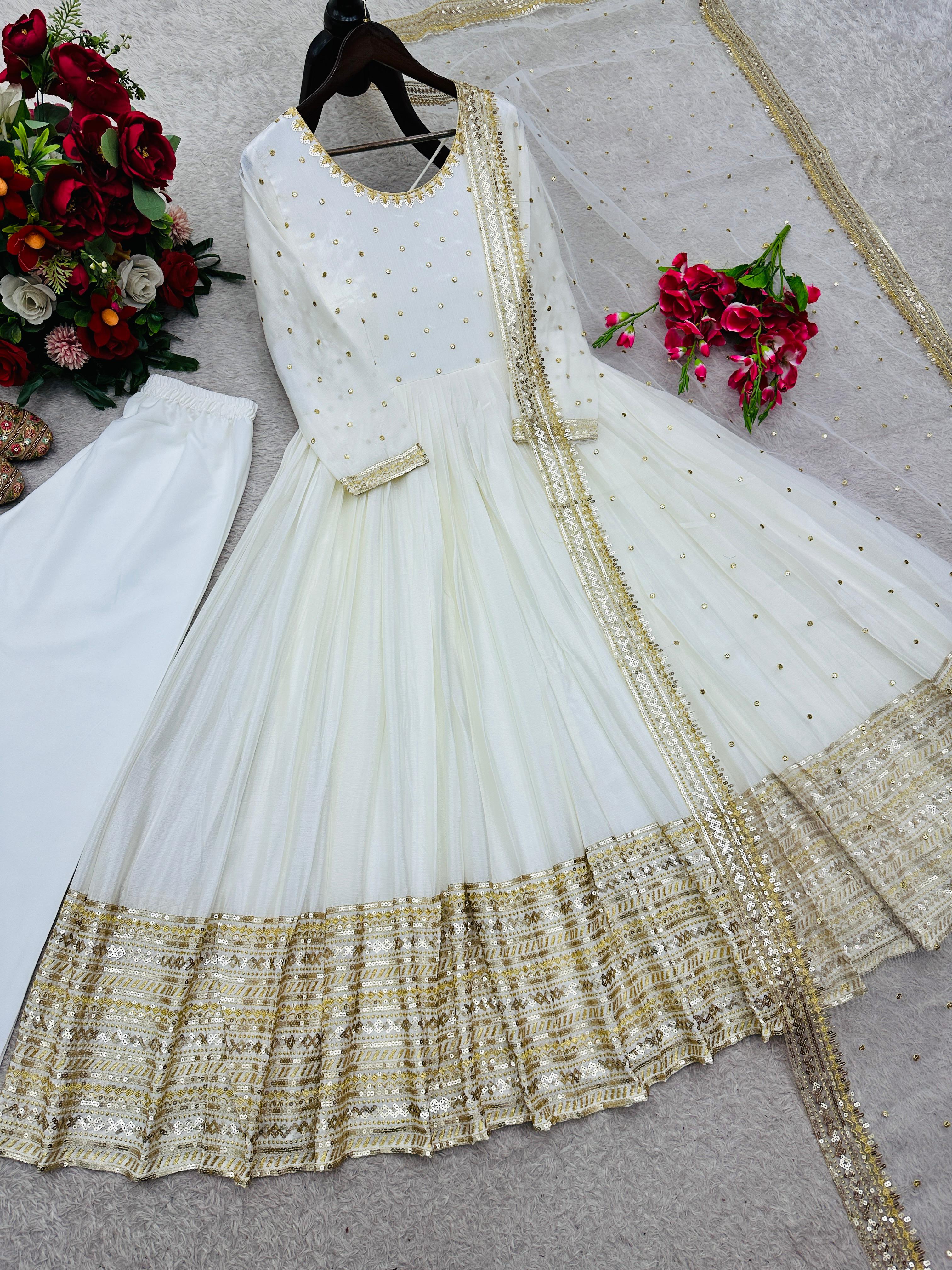 Cinon Silk Embroidered Gown Pant Dupatta Set Cinon Silk Embroidered Gown Pant Dupatta Set