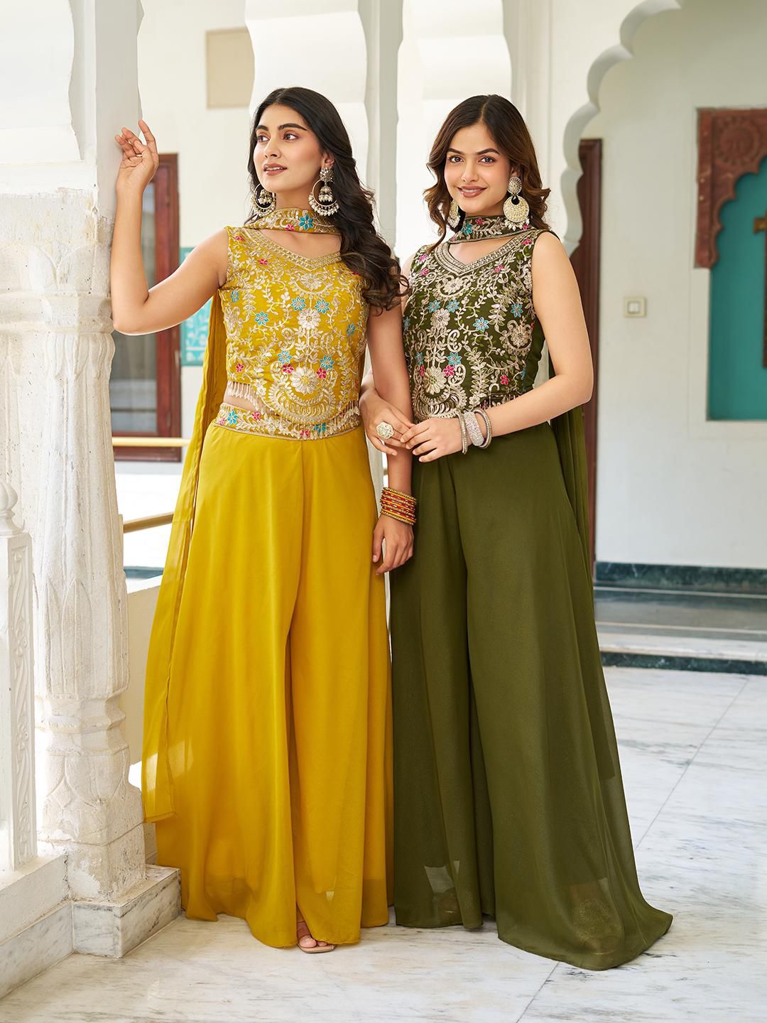 Designer Star Georgette Blouse Plazzo & Dupatta Set Designer Star Georgette Blouse Plazzo & Dupatta Set