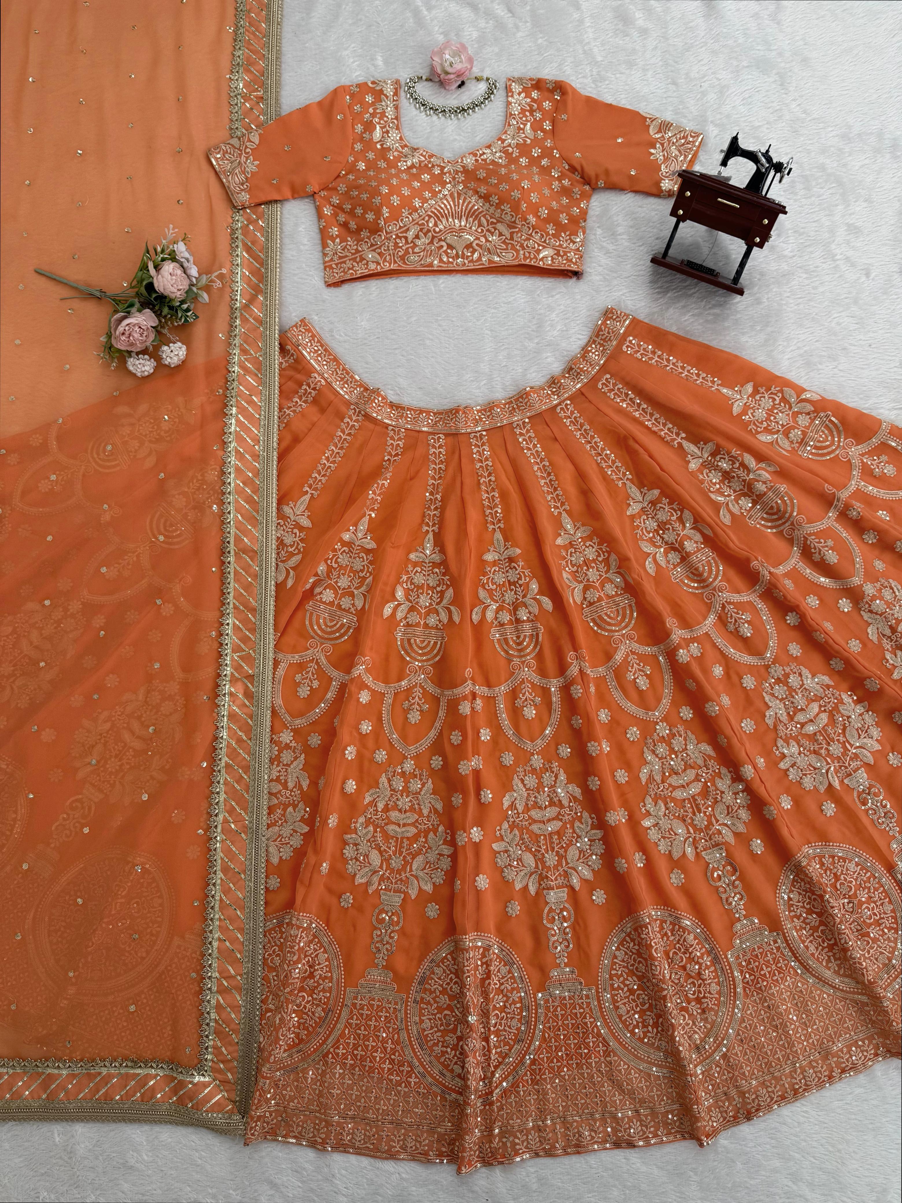 Premium Faux Georgette Designer Lehenga Choli Set Premium Faux Georgette Designer Lehenga Choli Set