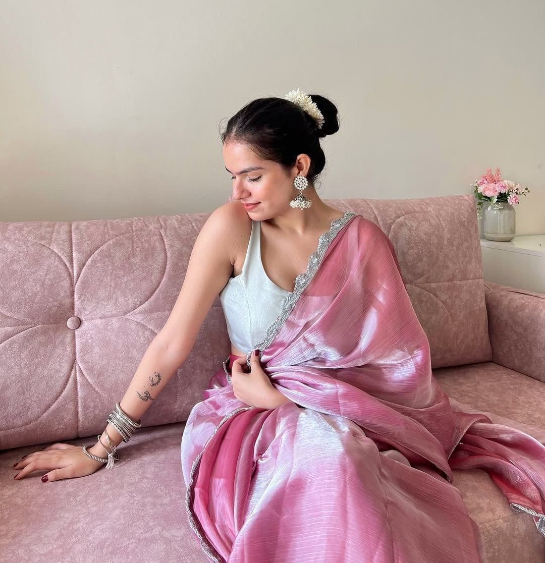 Bollywood Trending Jimmy Choo Saree with Embroidered Blouse Bollywood Trending Jimmy Choo Saree with Embroidered Blouse