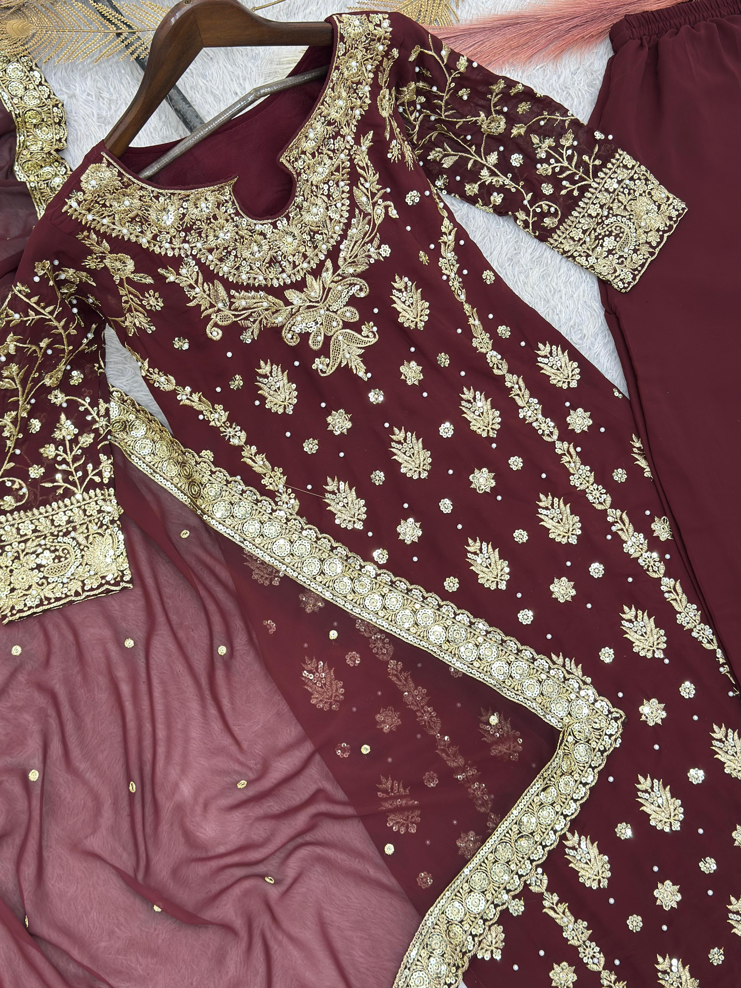 Heavy Embroidered Top-Plazzo Set with Dupatta Heavy Embroidered Top-Plazzo Set with Dupatta