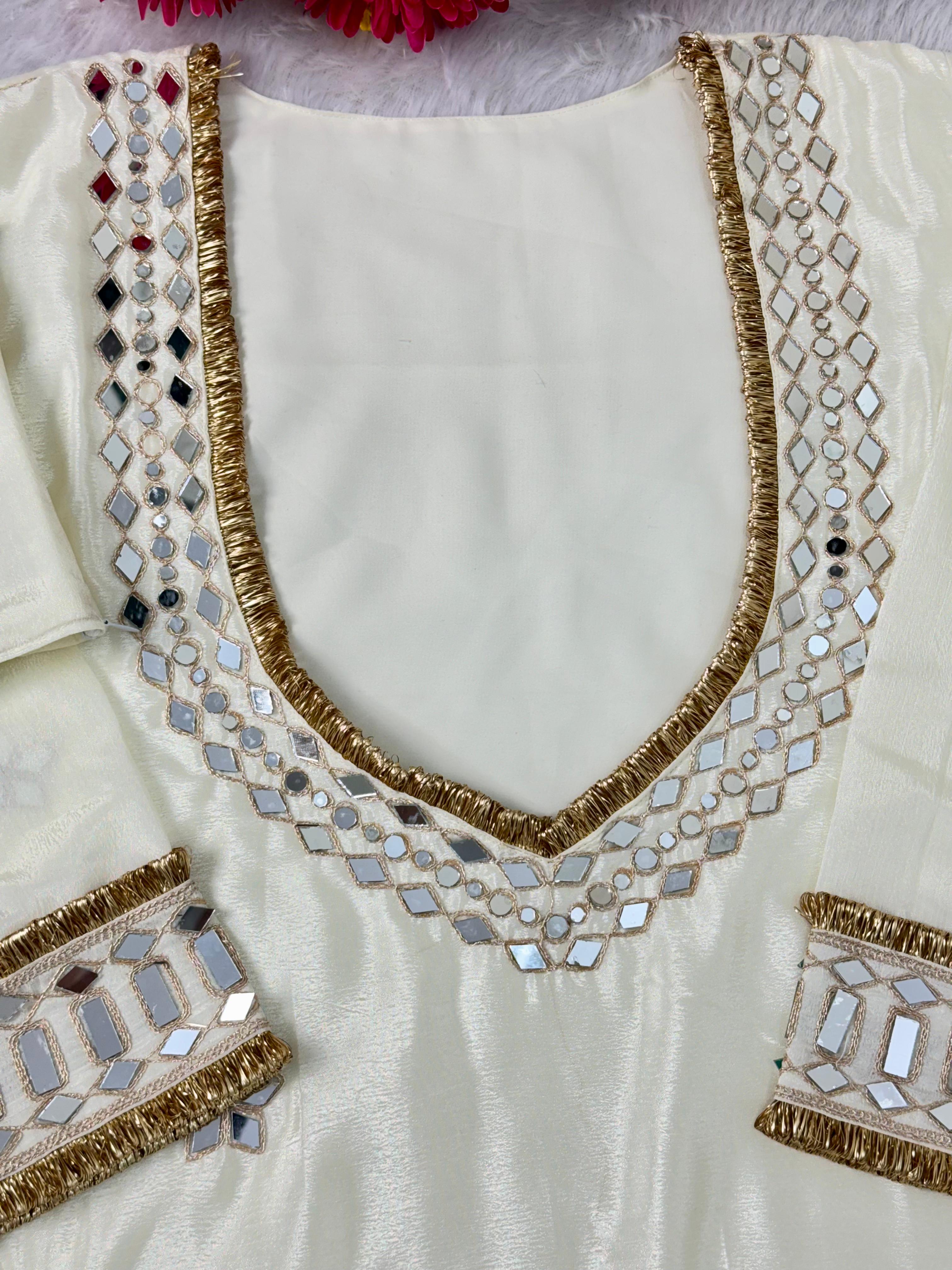 Party Wear Chinon Dress Set with Mirror Work Party Wear Chinon Dress Set with Mirror Work