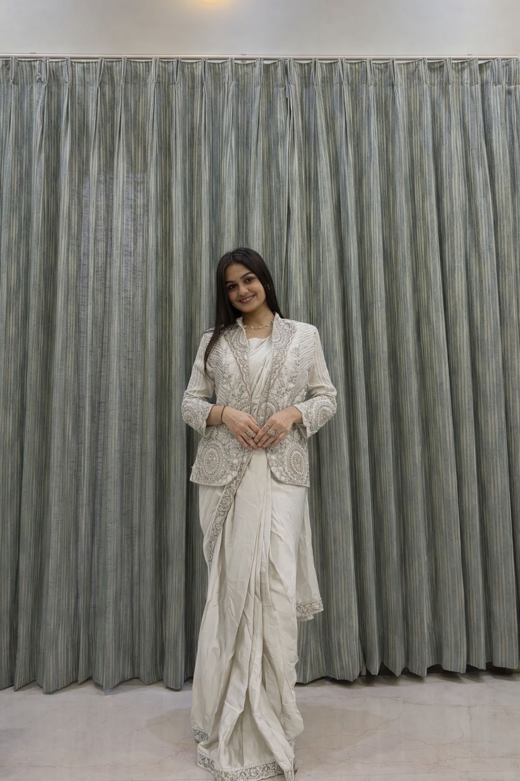 Ready to Wear Embroidery Sequence Saree with Full Koti Jacket Ready to Wear Embroidery Sequence Saree with Full Koti Jacket