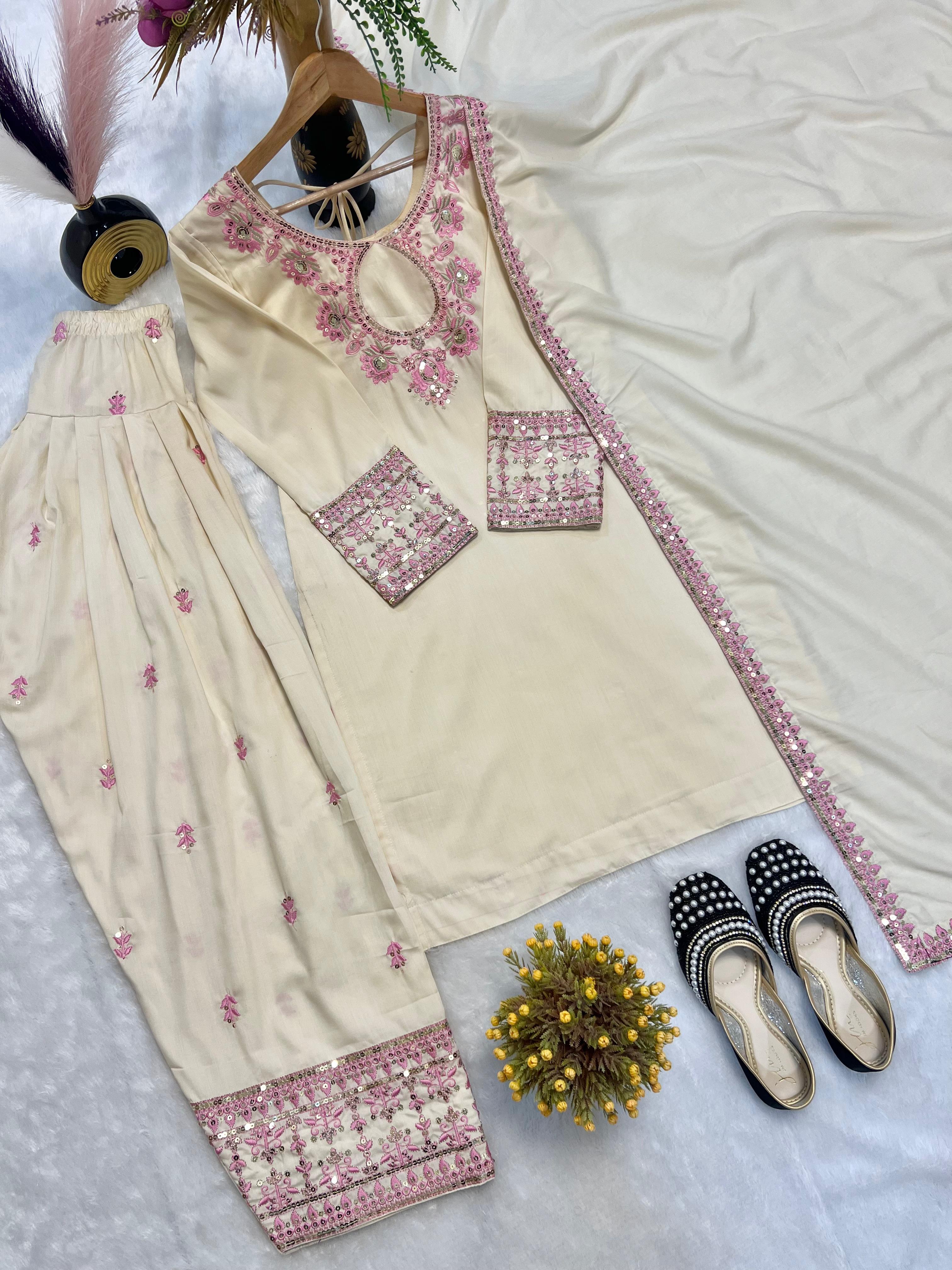 Designer Party Wear Top with Farshi Salwar Set Designer Party Wear Top with Farshi Salwar Set