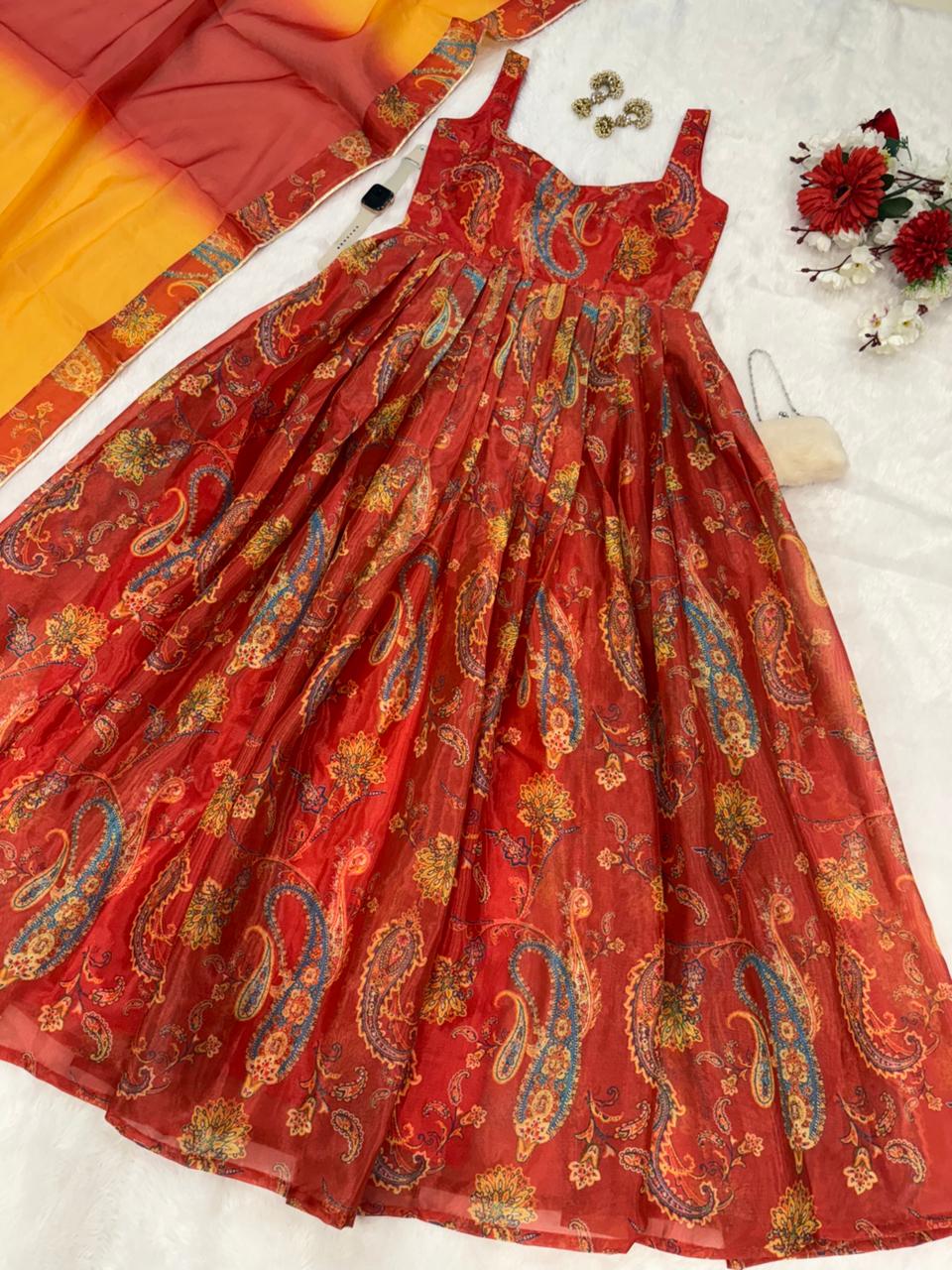 Pure Jimmy Organza Silk Digital Printed Anarkali Gown Pure Jimmy Organza Silk Digital Printed Anarkali Gown