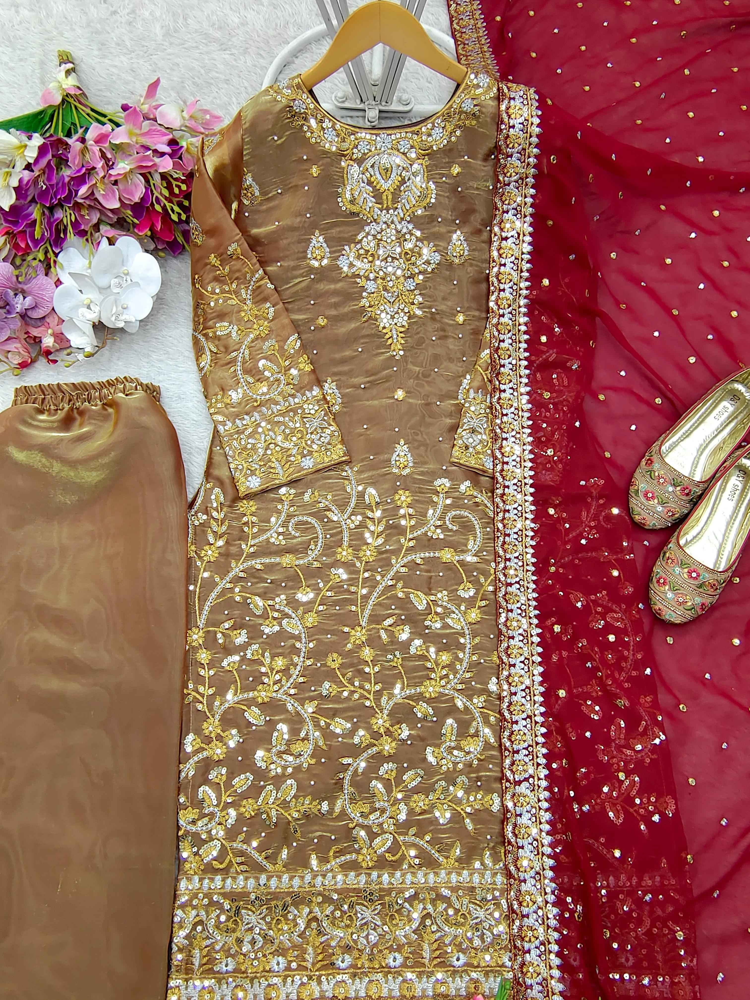 Zmy-Chu Silk Embroidered Top Pant Dupatta Set Zmy-Chu Silk Embroidered Top Pant Dupatta Set