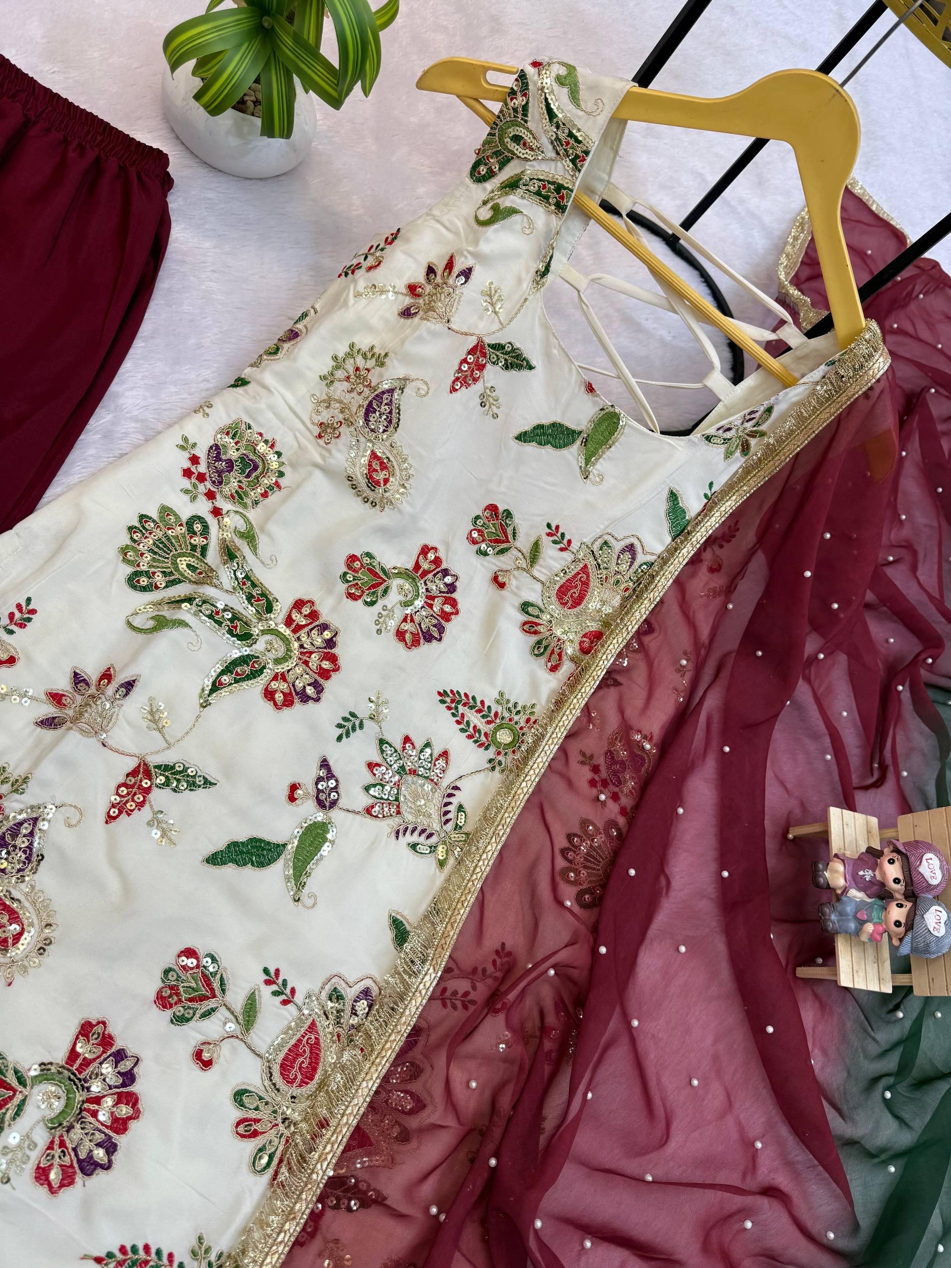 Natural Silk Embroidered Kurti Sharara Set with Dupatta Natural Silk Embroidered Kurti Sharara Set with Dupatta