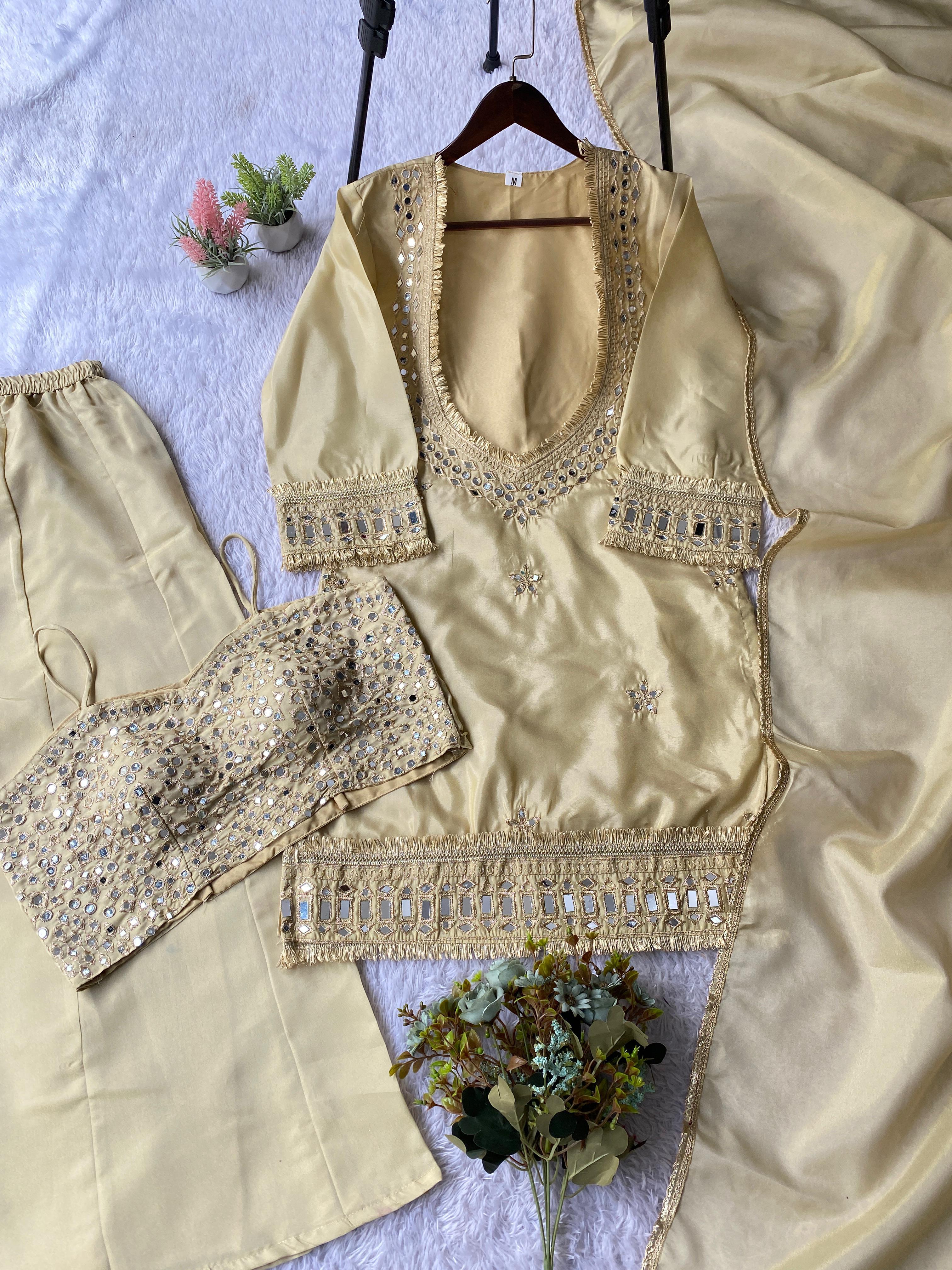 Exclusive 4-Piece Palazzo Set with Real Mirror Work Exclusive 4-Piece Palazzo Set with Real Mirror Work