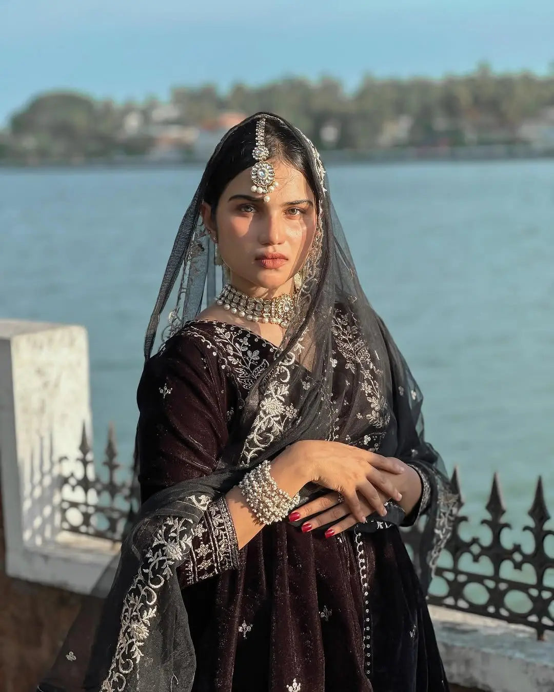 Designer Embroidered Velvet Anarkali Gown Set Designer Embroidered Velvet Anarkali Gown Set