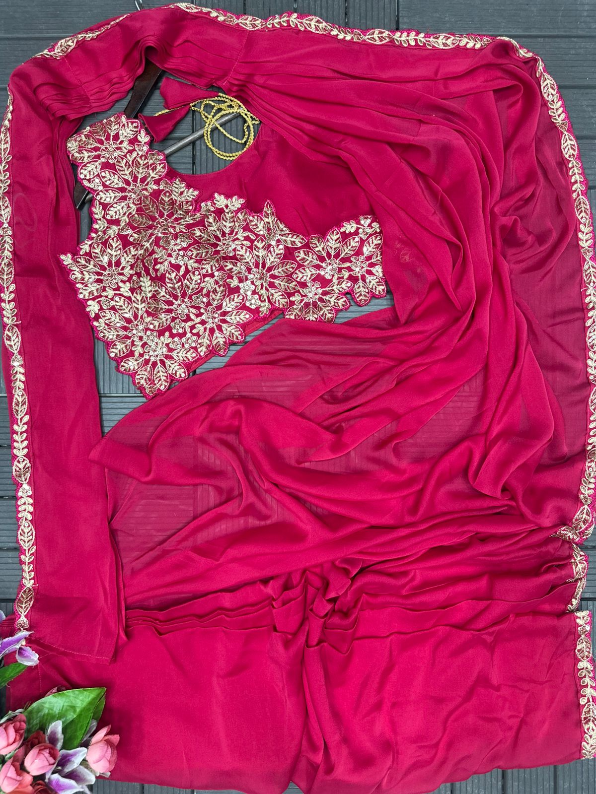 Ready to Wear Embroidered Rangoli Saree with Stitched Blouse Ready to Wear Embroidered Rangoli Saree with Stitched Blouse