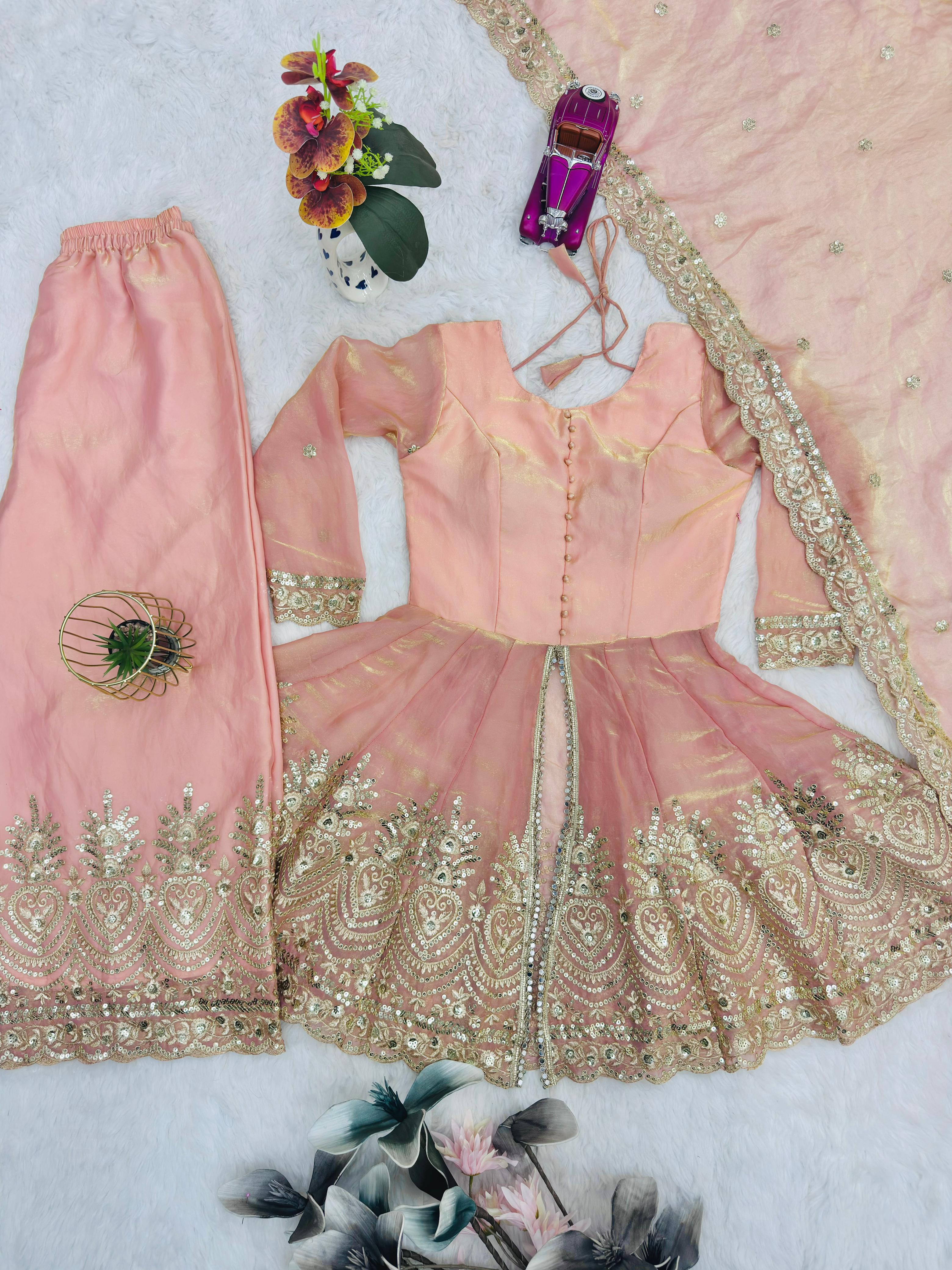 Designer Party Wear Fandy Silk Set with Mirror Work (Code: SSC-658) Designer Party Wear Fandy Silk Set with Mirror Work (Code: SSC-658)