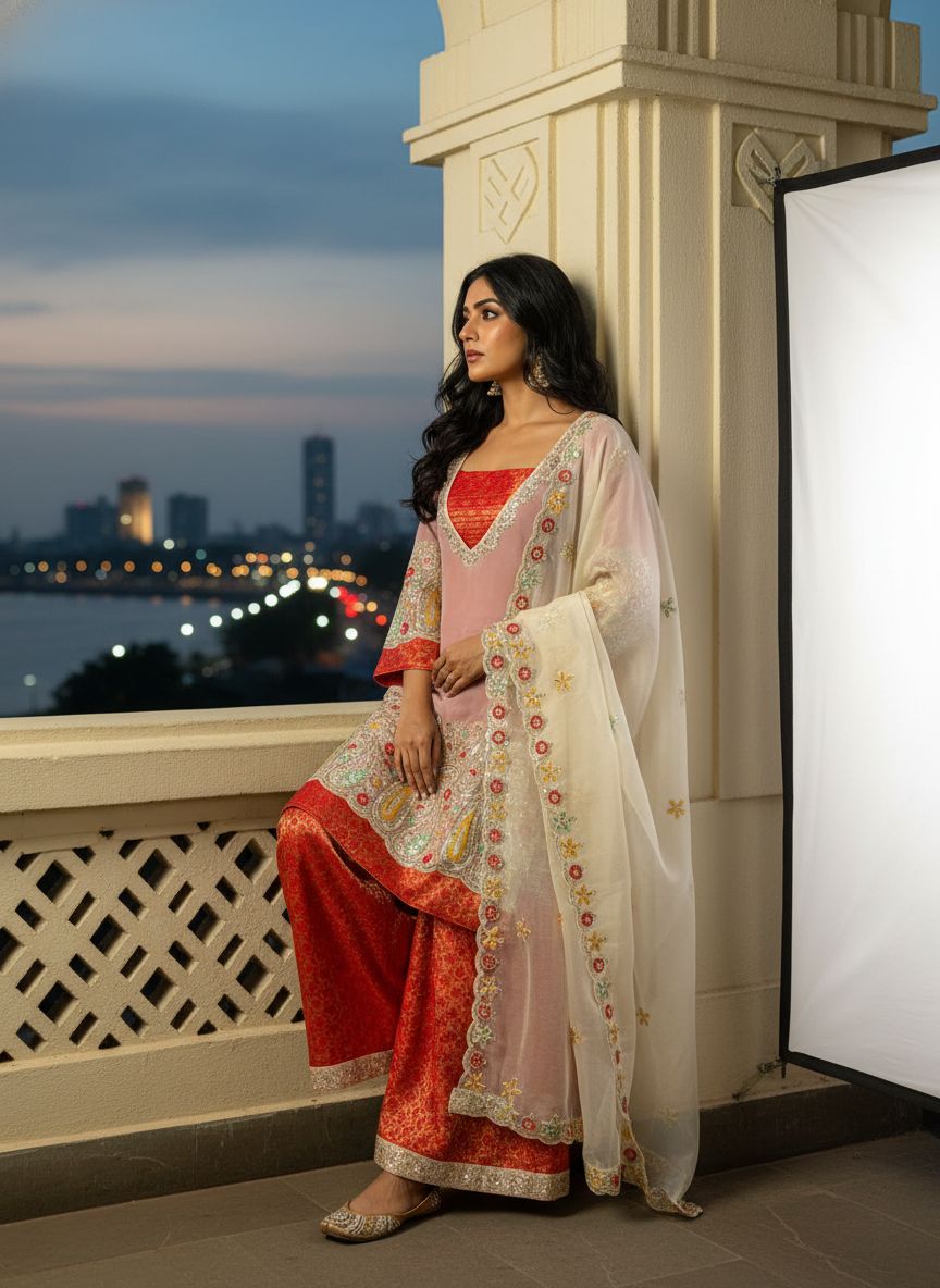 Pure Tissue Kurti Plazzo Set with Embroidered Dupatta Pure Tissue Kurti Plazzo Set with Embroidered Dupatta