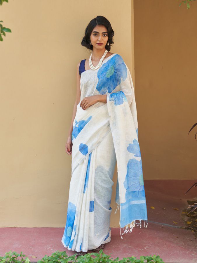 Linen Cotton Digital Printed Saree with Blouse Linen Cotton Digital Printed Saree with Blouse