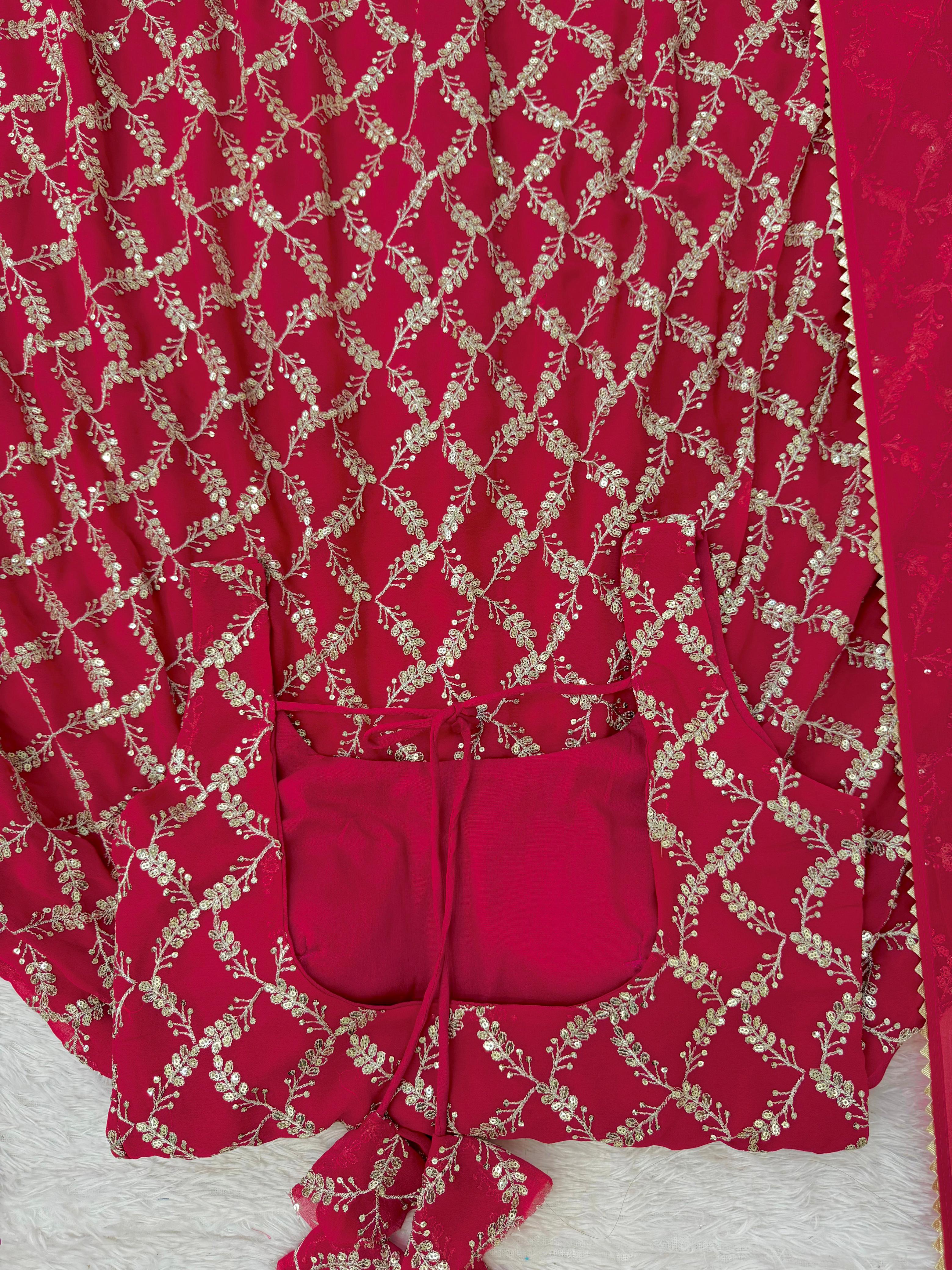 Designer Faux Georgette Anarkali Sharara Set with Dupatta Designer Faux Georgette Anarkali Sharara Set with Dupatta