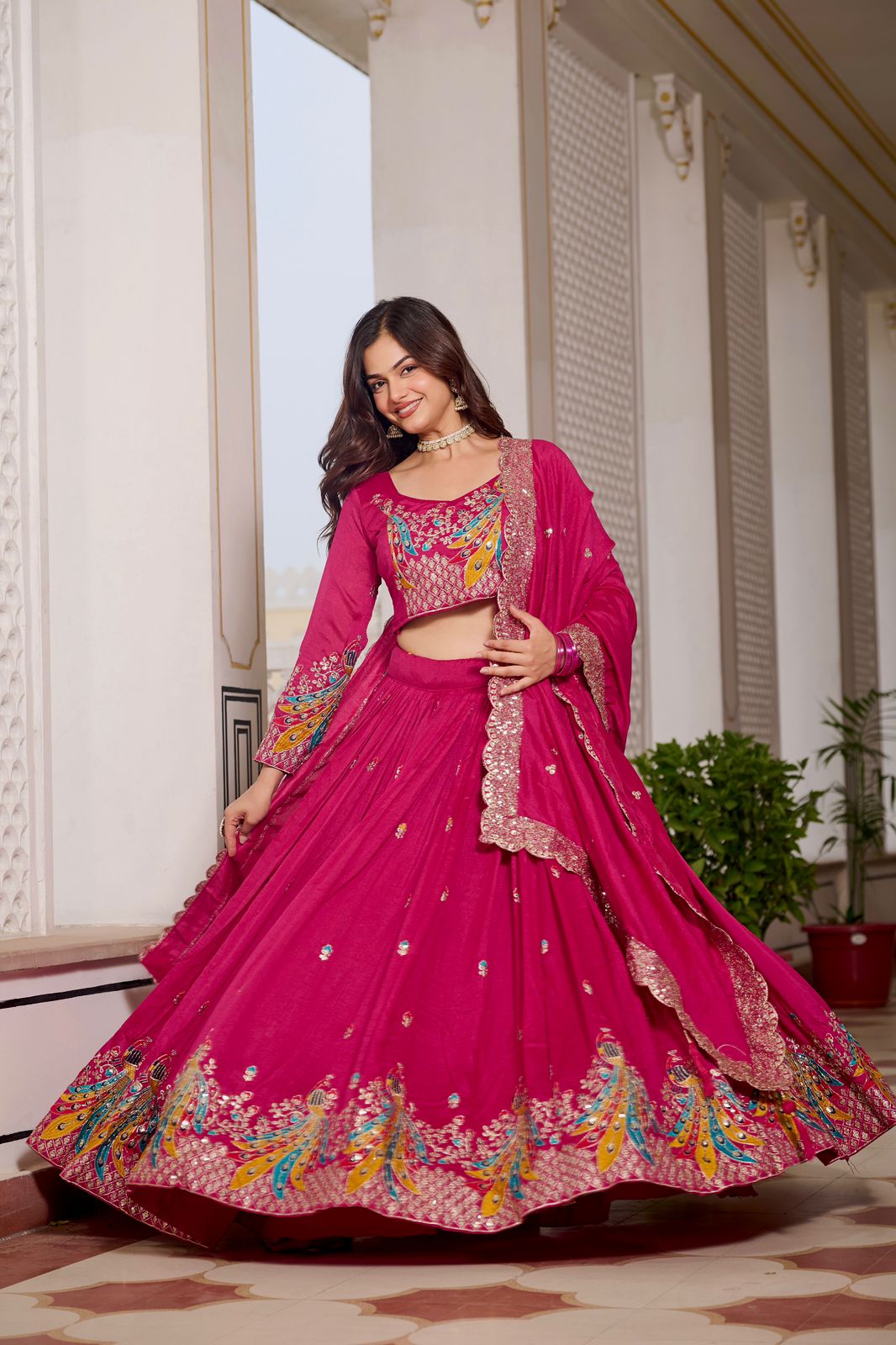 Designer Embroidered Vichitra Lehenga Choli Set Designer Embroidered Vichitra Lehenga Choli Set
