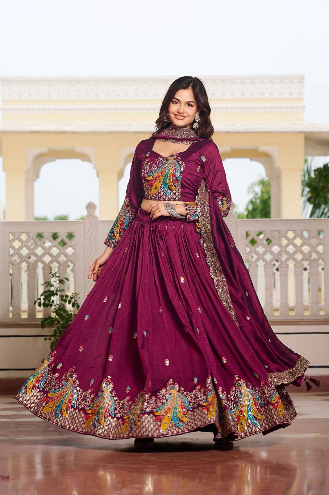Designer Embroidered Vichitra Lehenga Choli Set Designer Embroidered Vichitra Lehenga Choli Set