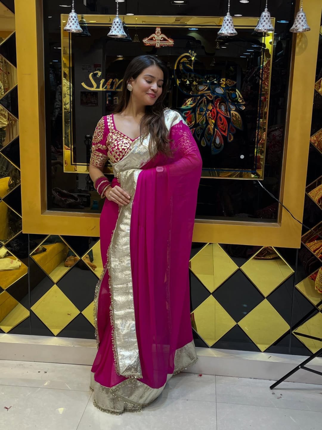 Premium Hand Charkhi Gotta Patti Saree with Stitched Blouse Premium Hand Charkhi Gotta Patti Saree with Stitched Blouse