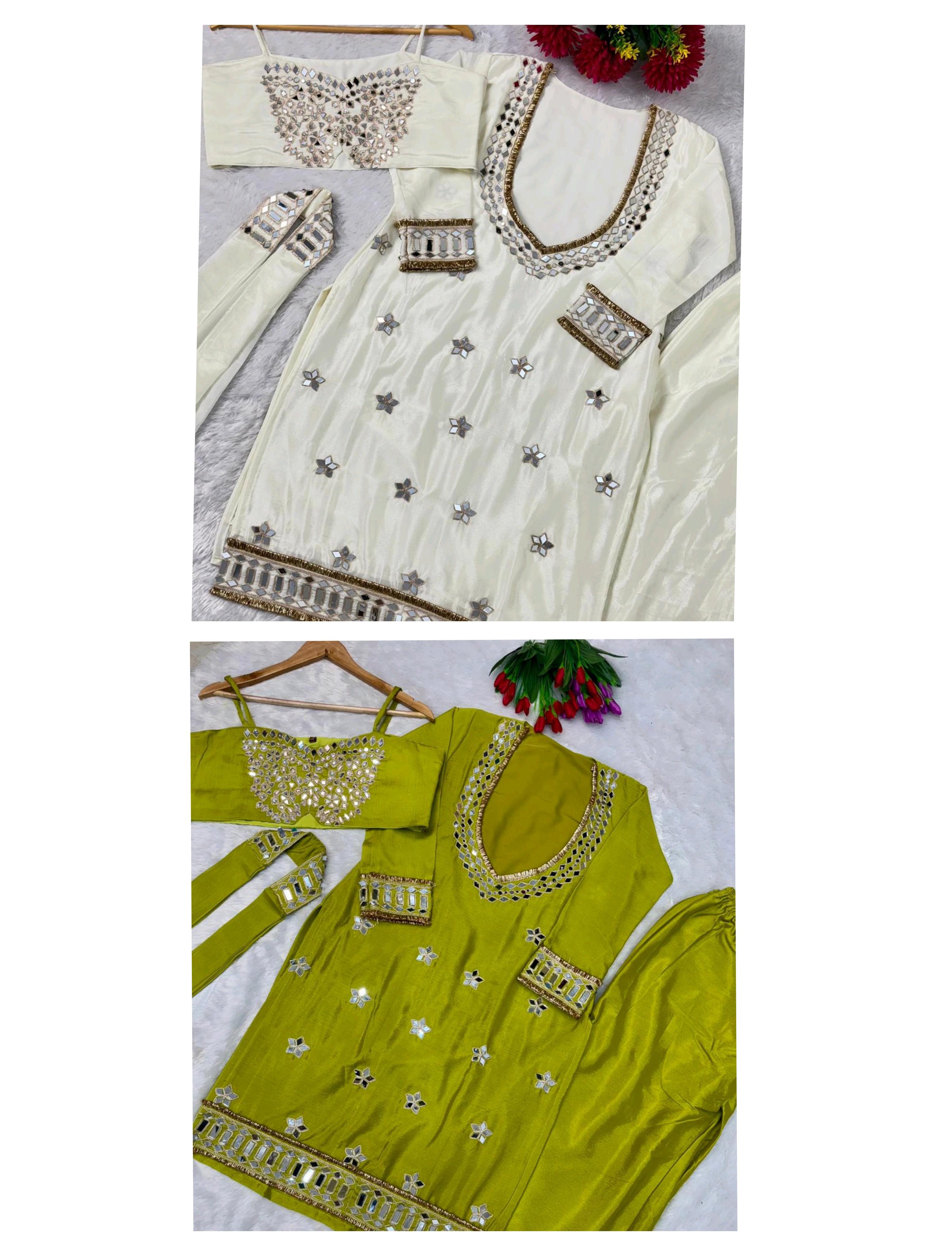 Party Wear Chinon Dress Set with Mirror Work Party Wear Chinon Dress Set with Mirror Work