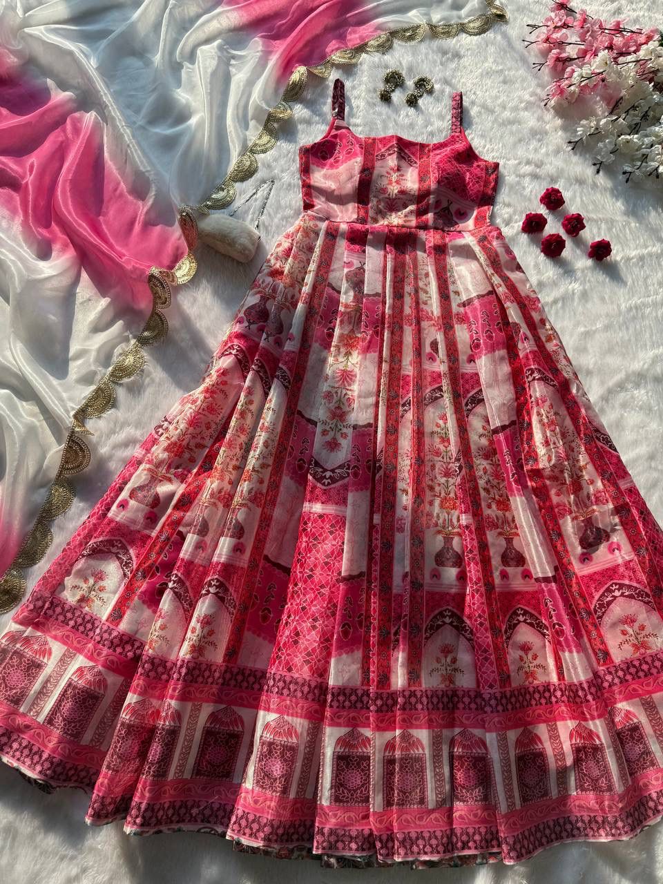 Designer Jimmy Organza Digital Printed Anarkali Gown Designer Jimmy Organza Digital Printed Anarkali Gown