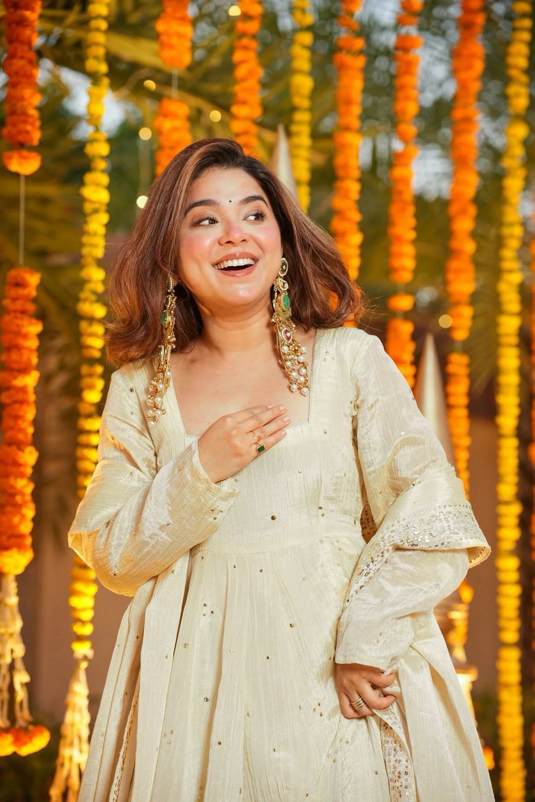 Elegant Heavy Chinnon Silk Gown Set with Mukesh Work Elegant Heavy Chinnon Silk Gown Set with Mukesh Work