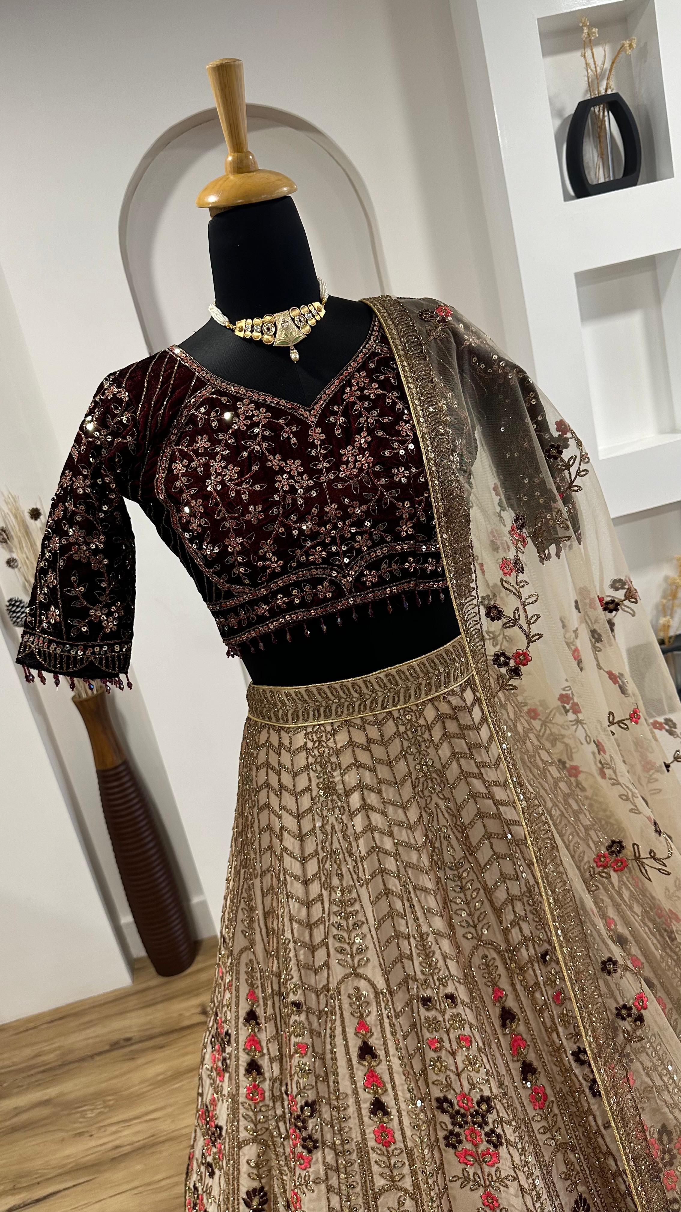 Designer Kasturi Silk Lehenga Set with Velvet Blouse Designer Kasturi Silk Lehenga Set with Velvet Blouse
