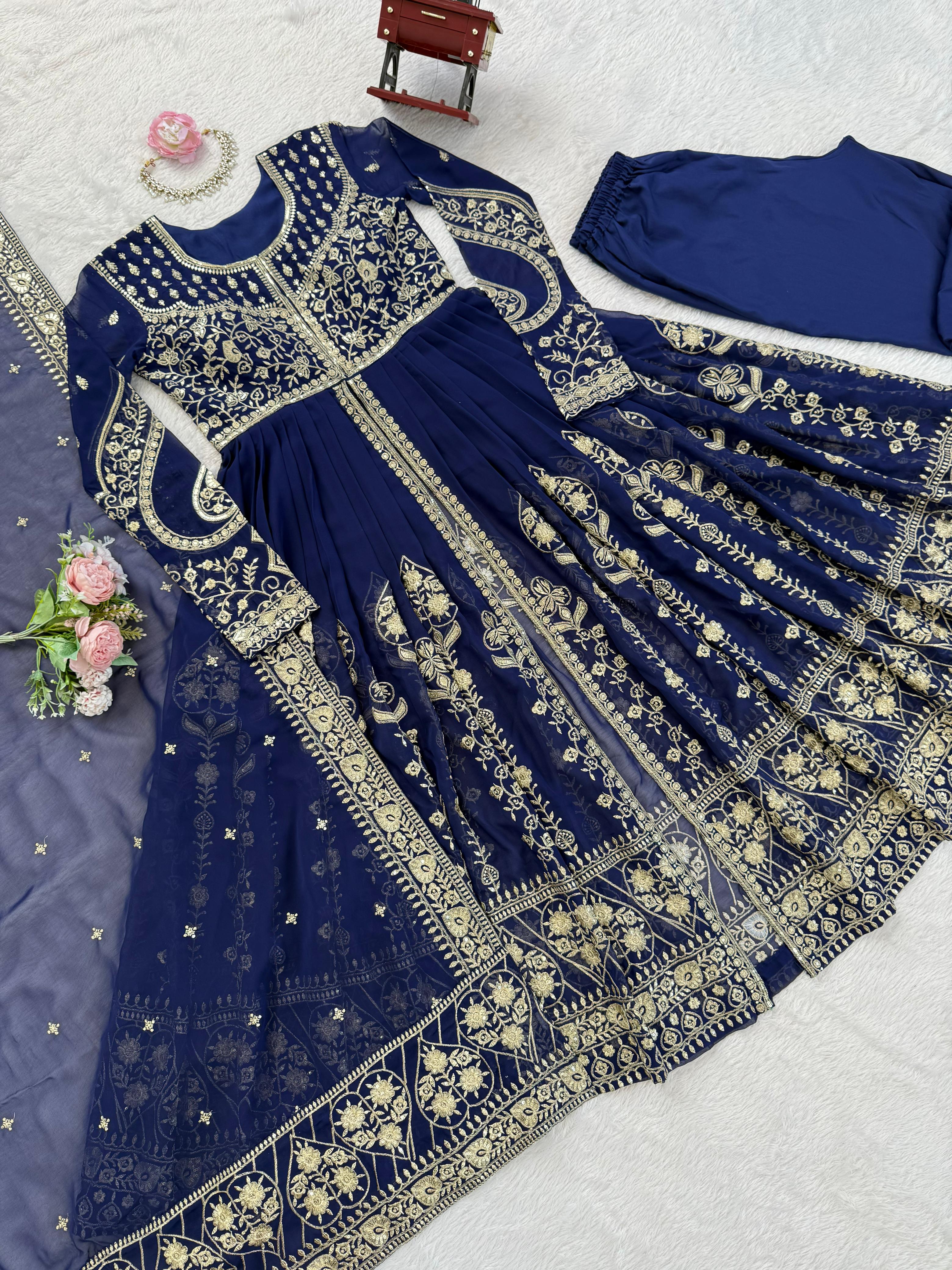 Designer Faux Georgette Anarkali Set with Dupatta Designer Faux Georgette Anarkali Set with Dupatta