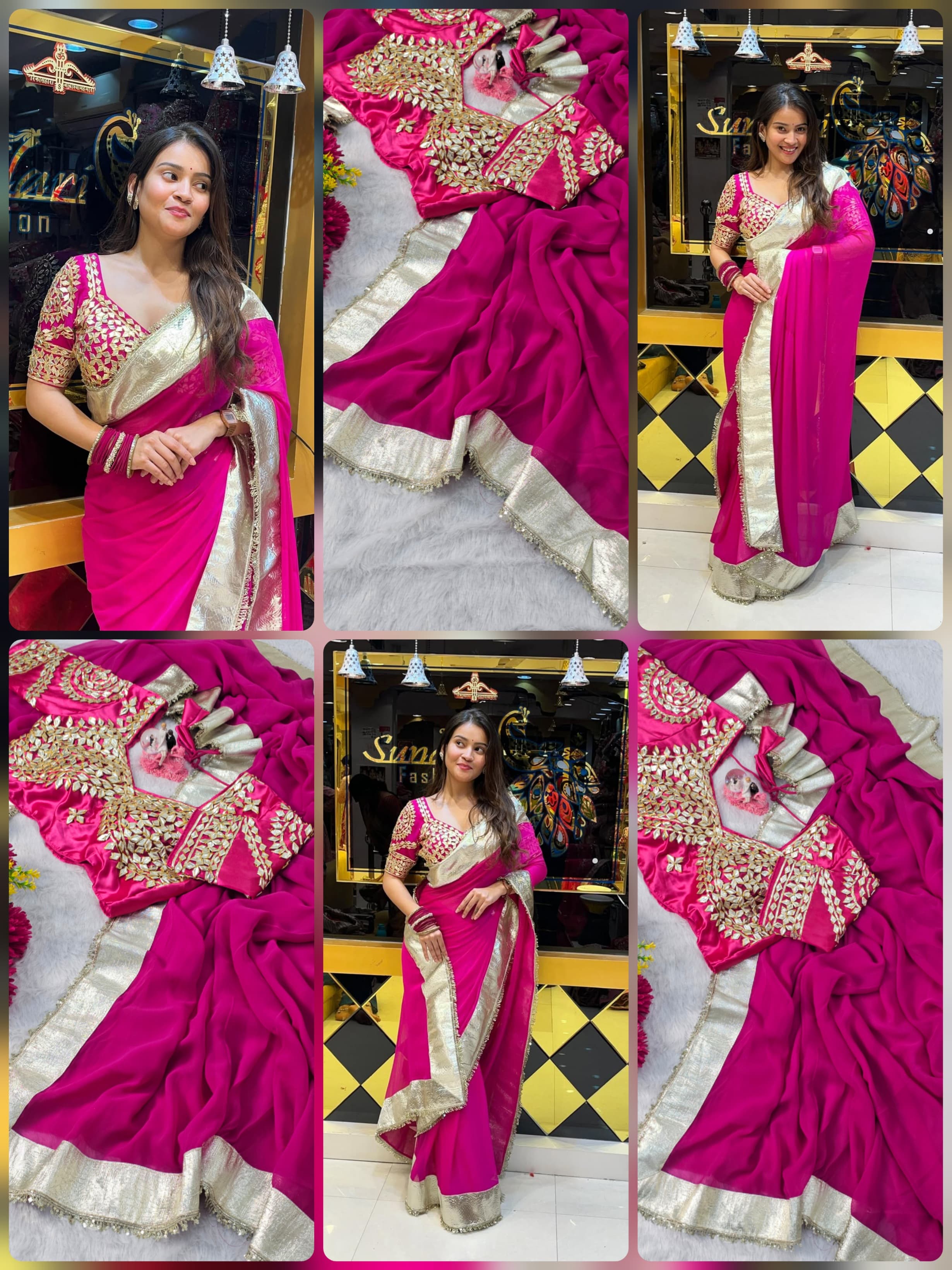 Premium Hand Charkhi Gotta Patti Saree with Stitched Blouse Premium Hand Charkhi Gotta Patti Saree with Stitched Blouse